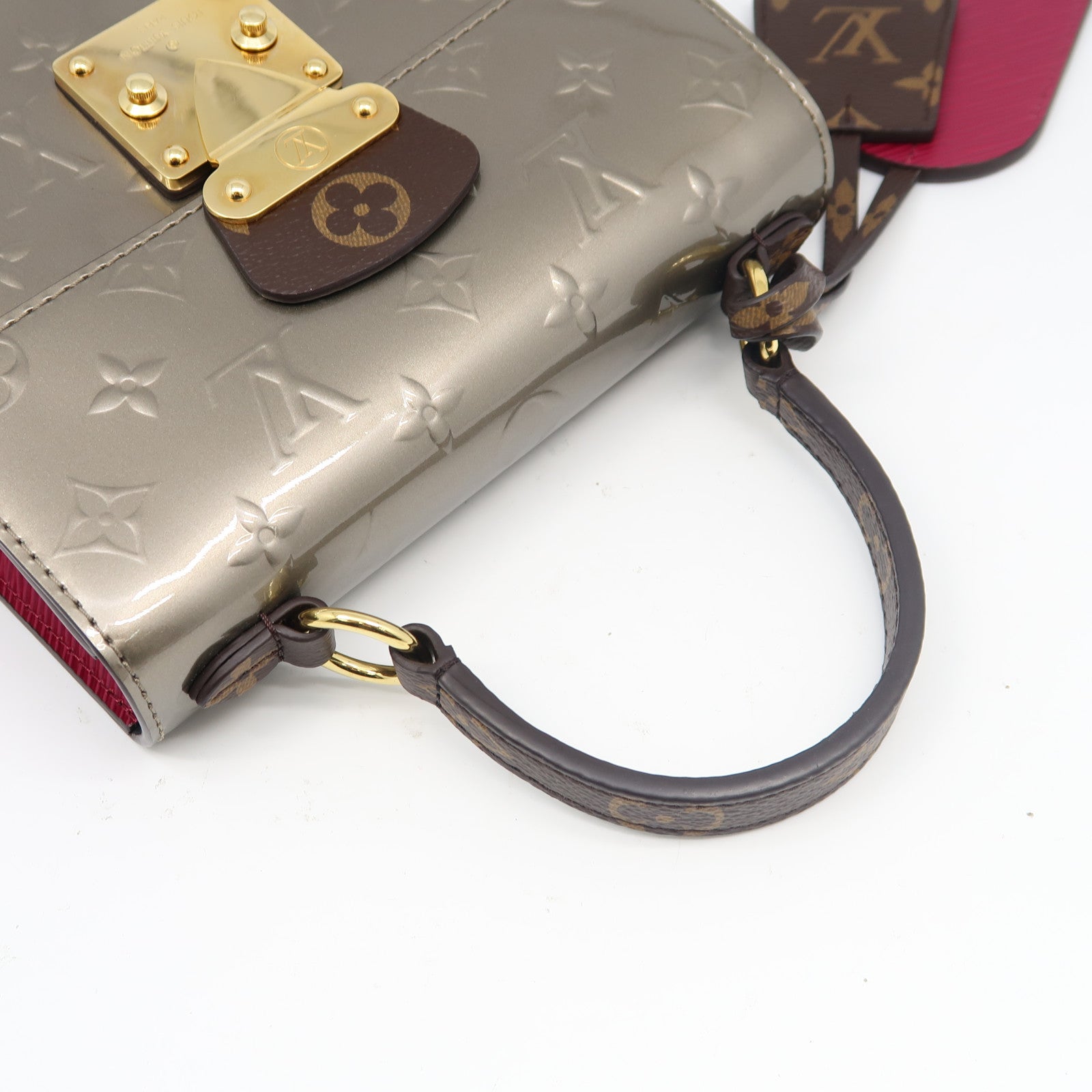 LOUIS VUITTON Monogram Vernis Spring Street金扣手挽肩背兩用袋香檳灰色