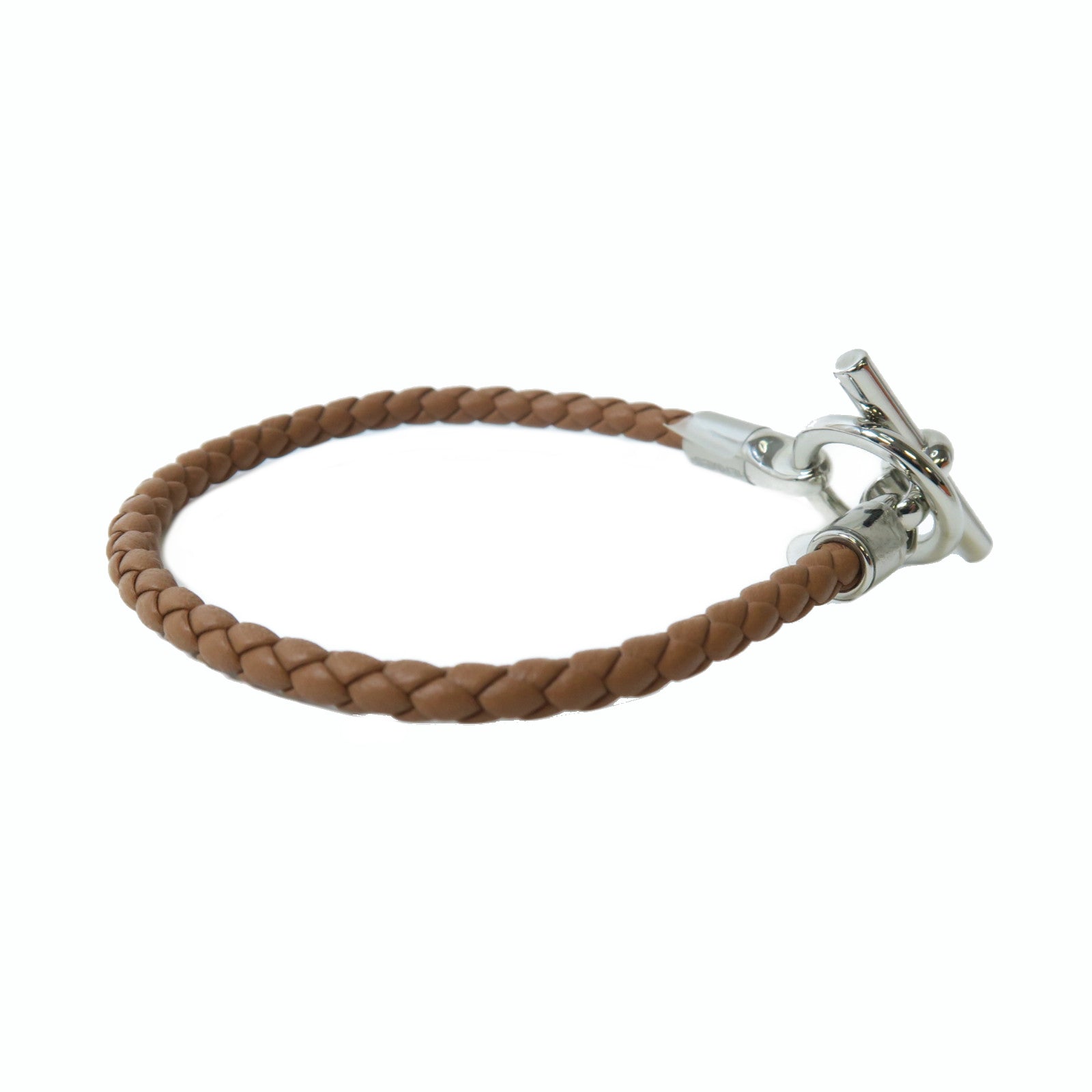 HERMES Swift皮革Glenan Bracelet銀扣手鐲經典駝色