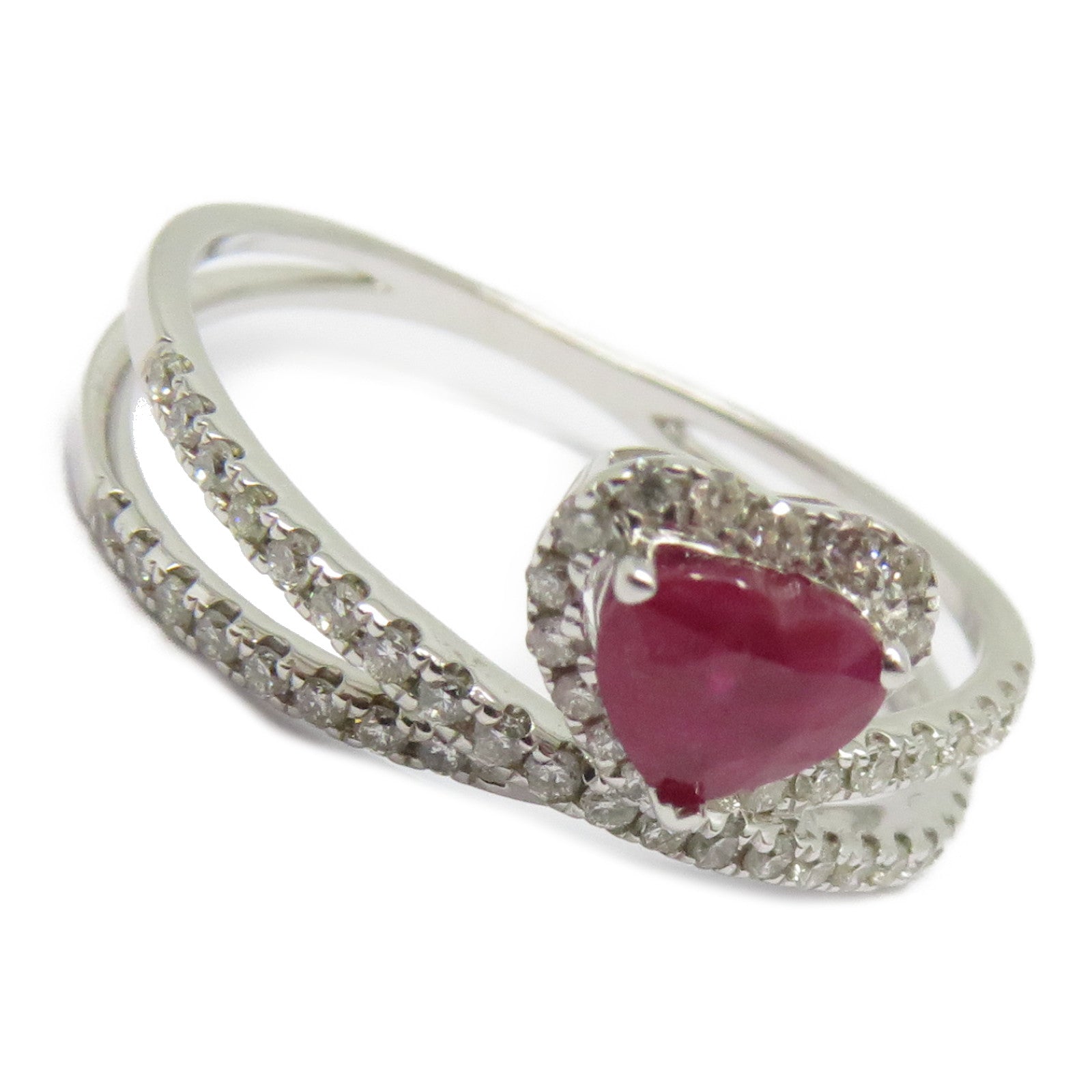 JEWELRY 【激減優惠】18K白金Ruby Ring 0.56ct紅寶石/0.27ct鑽石戒指US#7.25紅色/銀色
