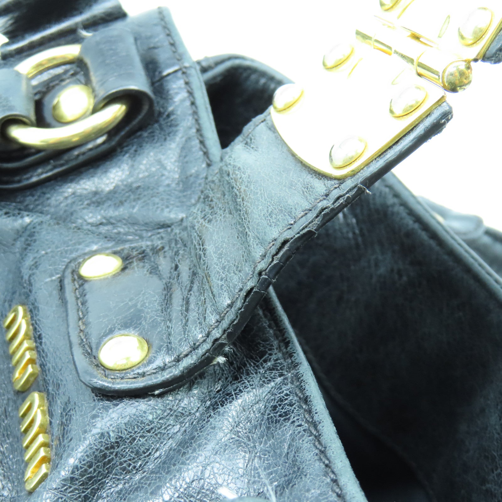 Miu Miu 牛皮皮革2way Shoulder Bag金扣手挽肩背兩用袋黑色
