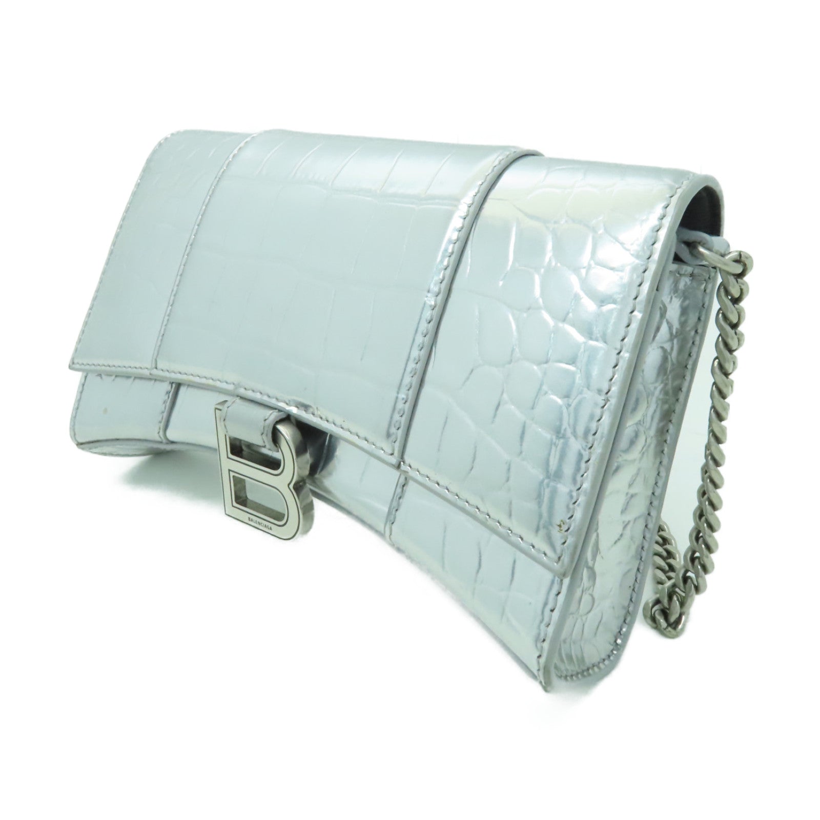 BALENCIAGA 牛皮皮革Shoulder Bag銀扣鏈帶肩背袋銀色