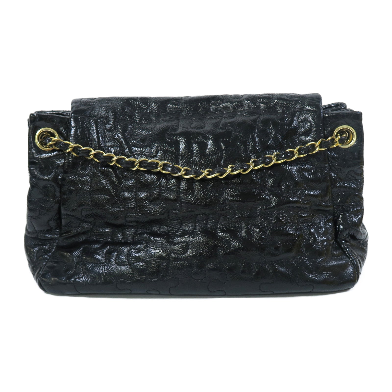 CHANEL 漆皮皮革Chain Shoulder金扣鏈帶肩背袋黑色