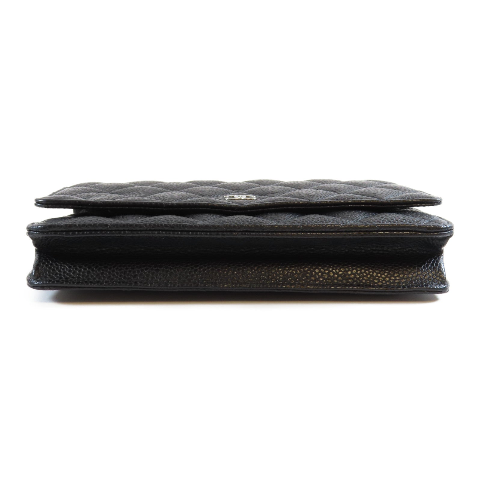 CHANEL 菱格Caviar皮革Wallet On Chain銀扣鏈帶肩背袋黑色
