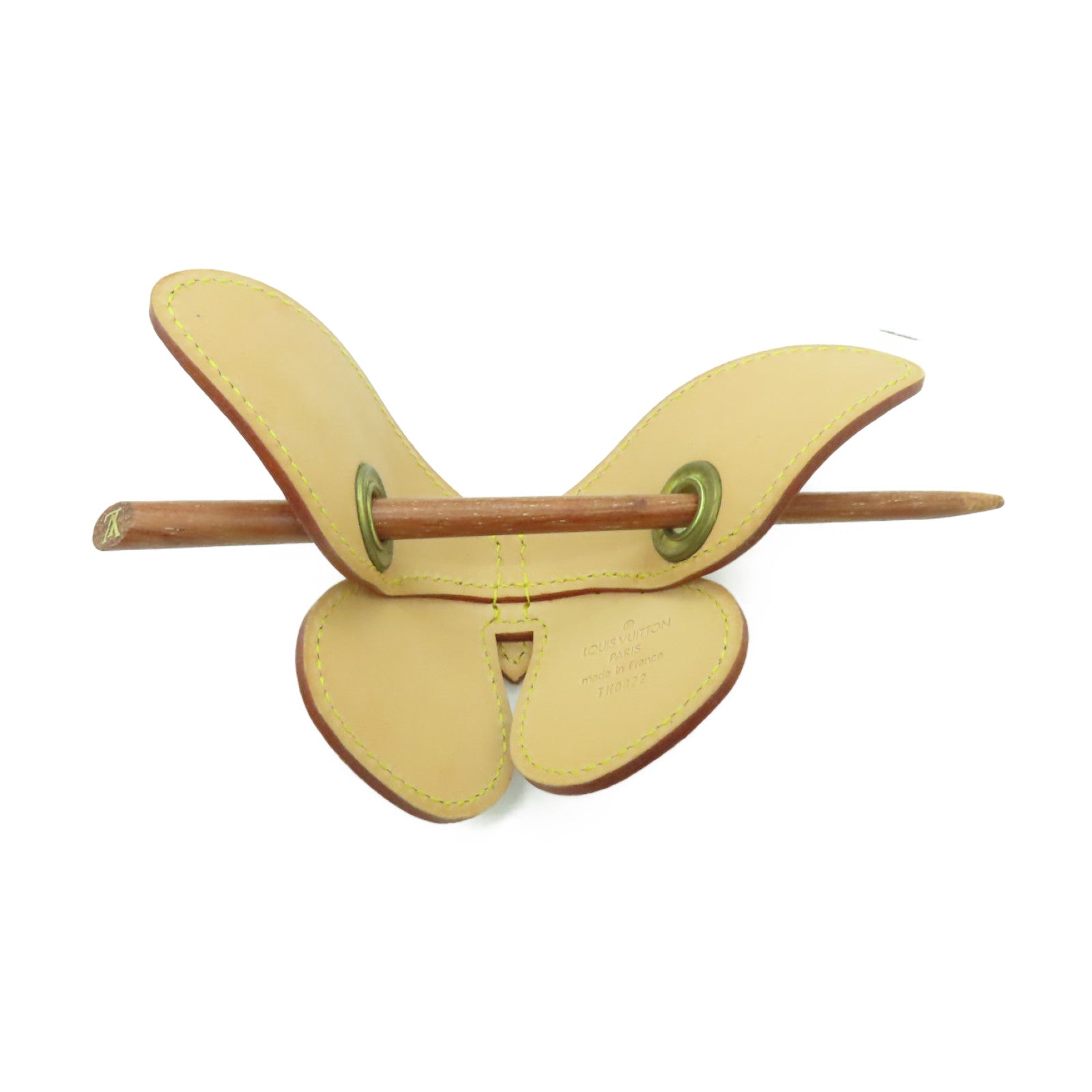 LOUIS VUITTON Tenned Leather Hair Clip金扣髮夾啡色