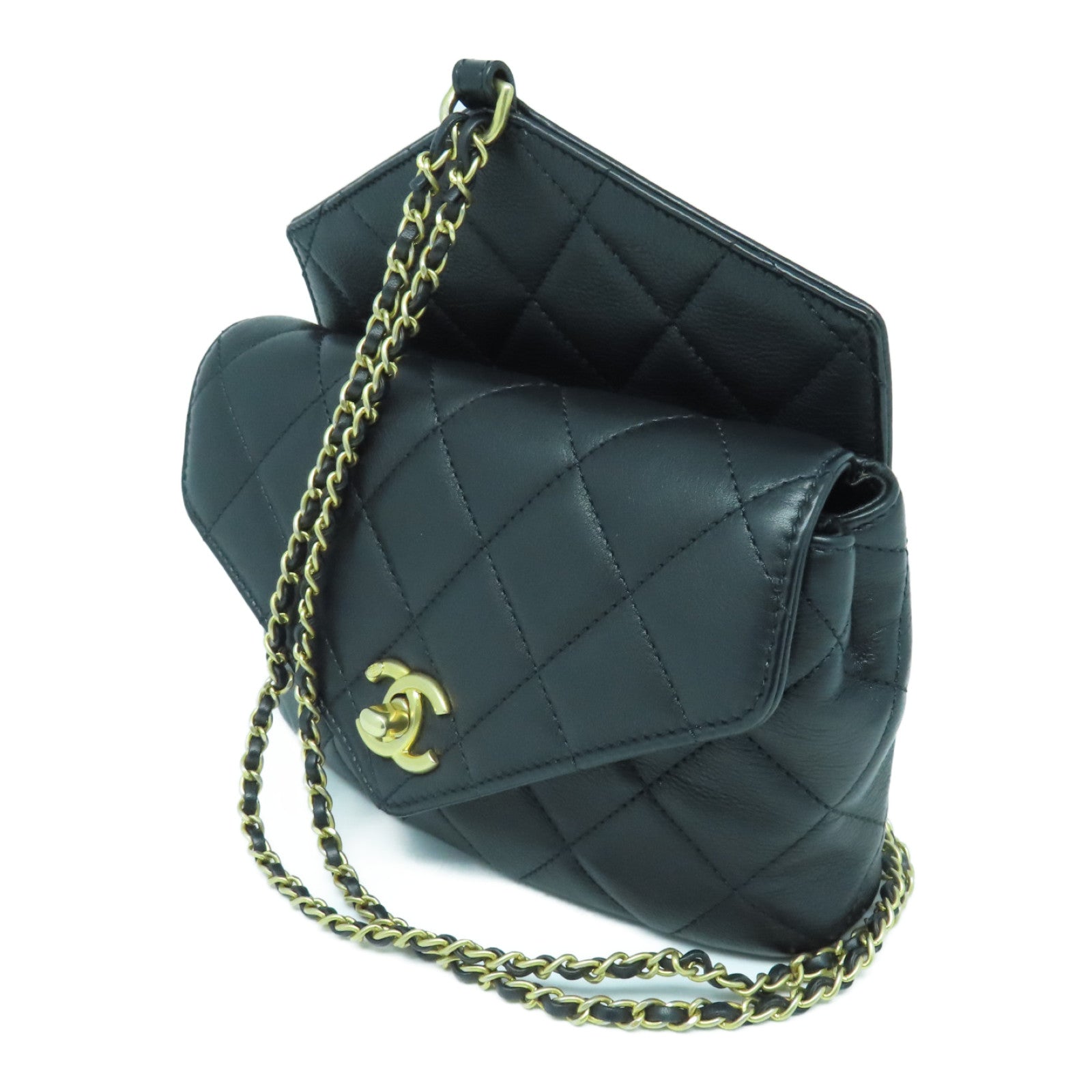 CHANEL [Sharp Discount] Lingge Cowhide Leather Chain Shoulder Bag/Waist Bag Gold Buckle Chain Belt Shoulder Bag/Pocket Black