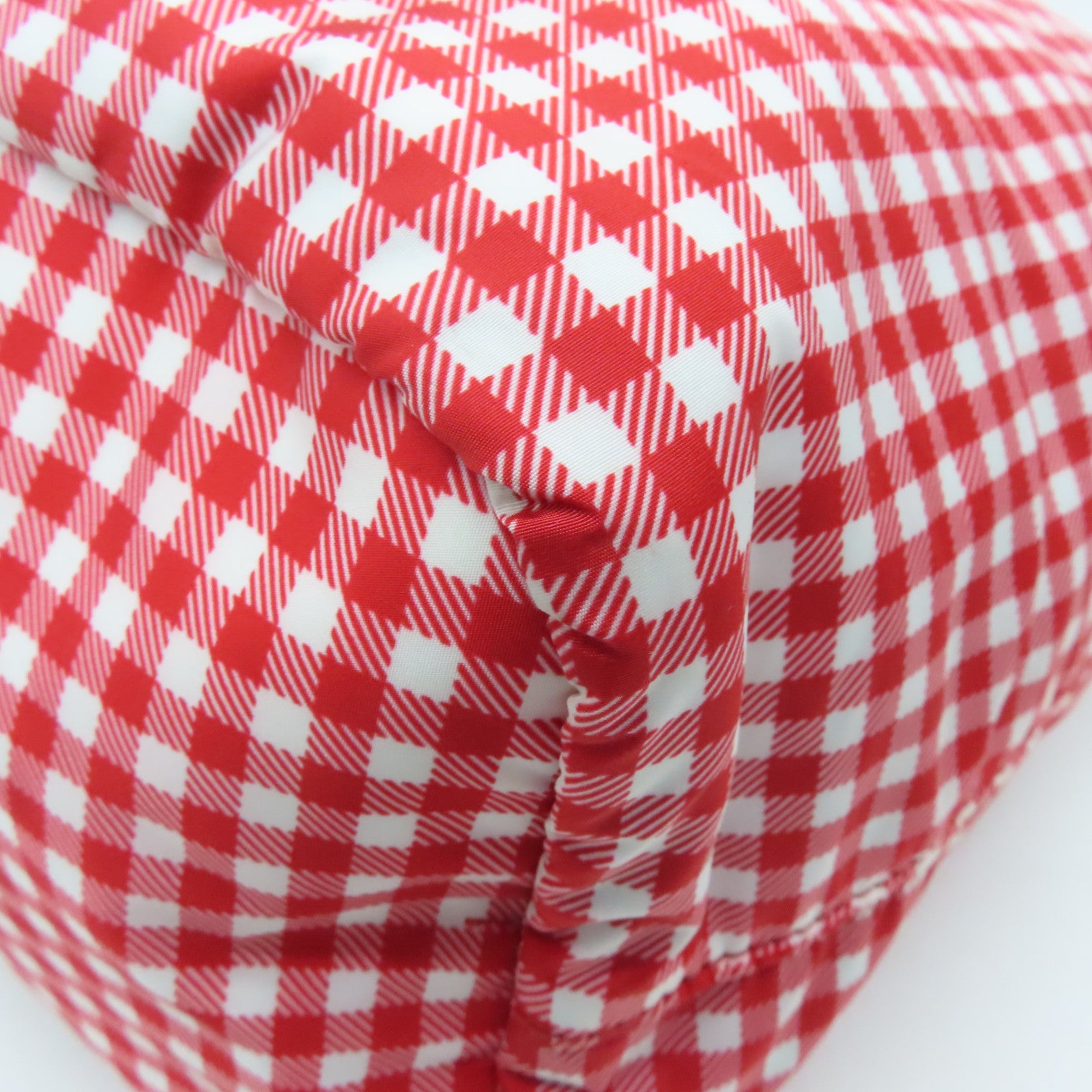 PRADA Nylon 2Way Tote Bag Silver Buckle Hand Shoulder Dual-use Bag Red Checkered