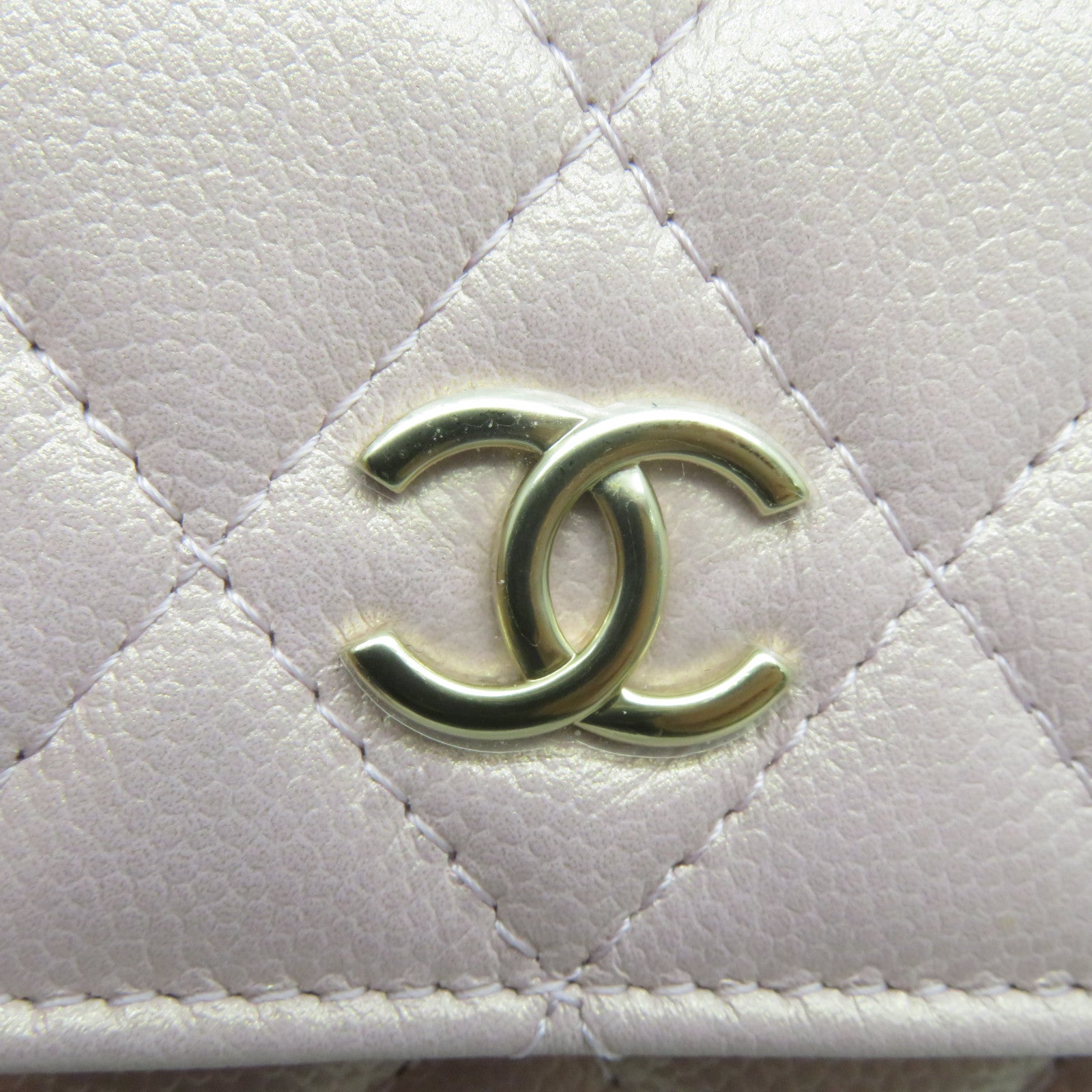CHANEL 菱格Caviar皮革CC Pearl Chain Bag金扣零錢包粉紅色