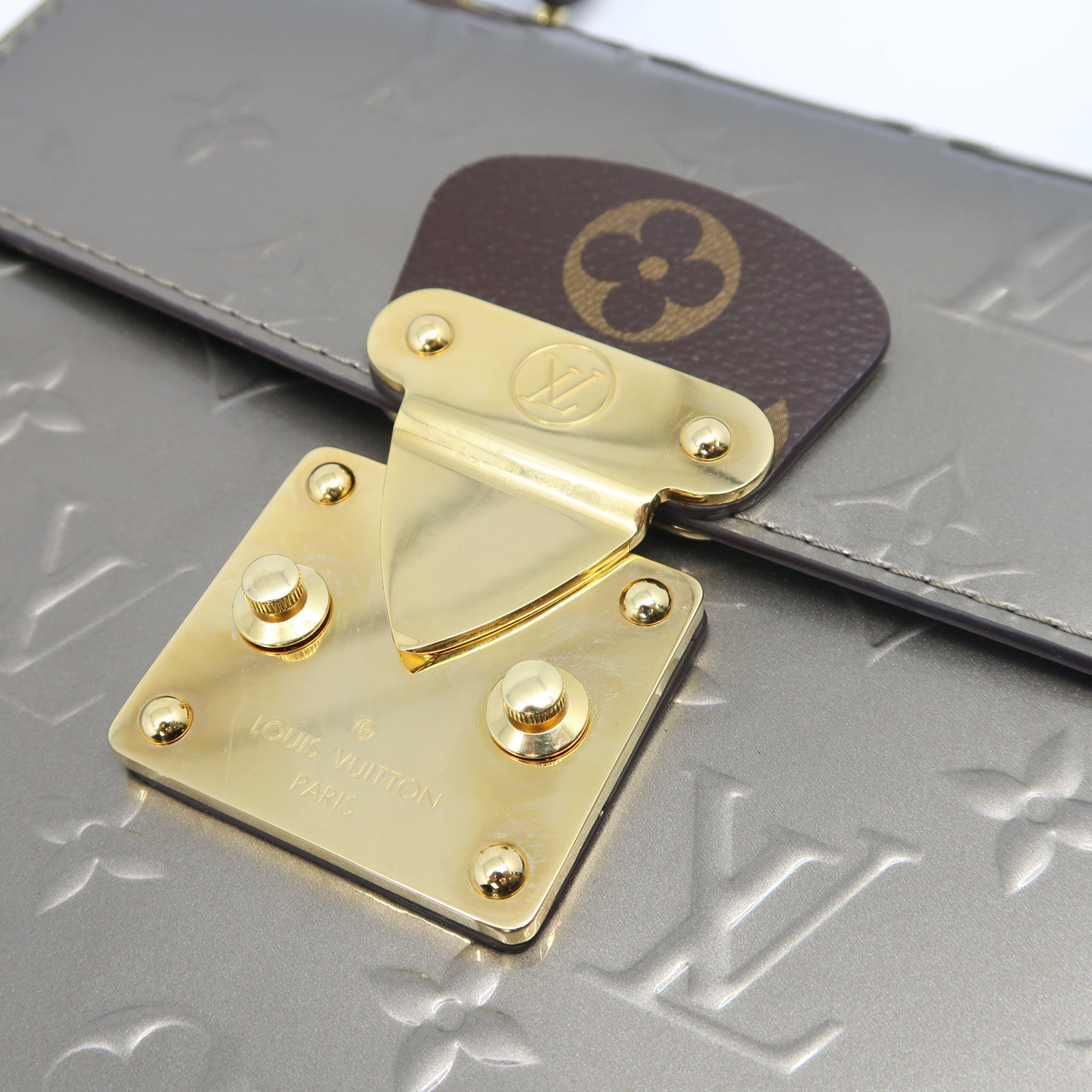 LOUIS VUITTON Monogram Vernis Spring Street金扣手挽肩背兩用袋香檳灰色
