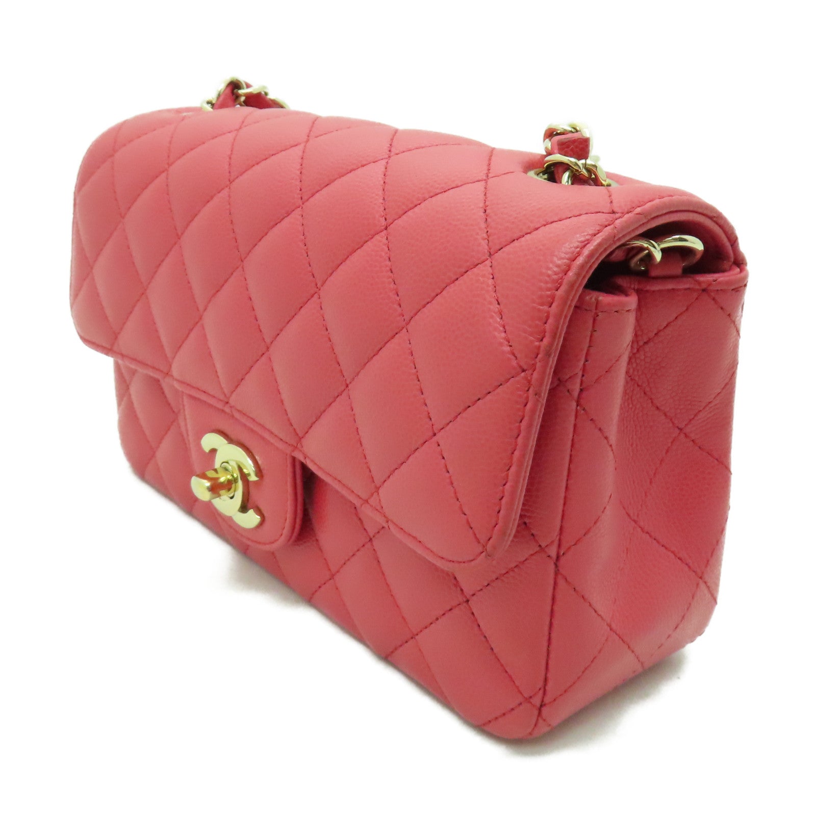 CHANEL 菱格牛皮皮革Classic Flap 20cm金扣鏈帶肩背袋粉紅色