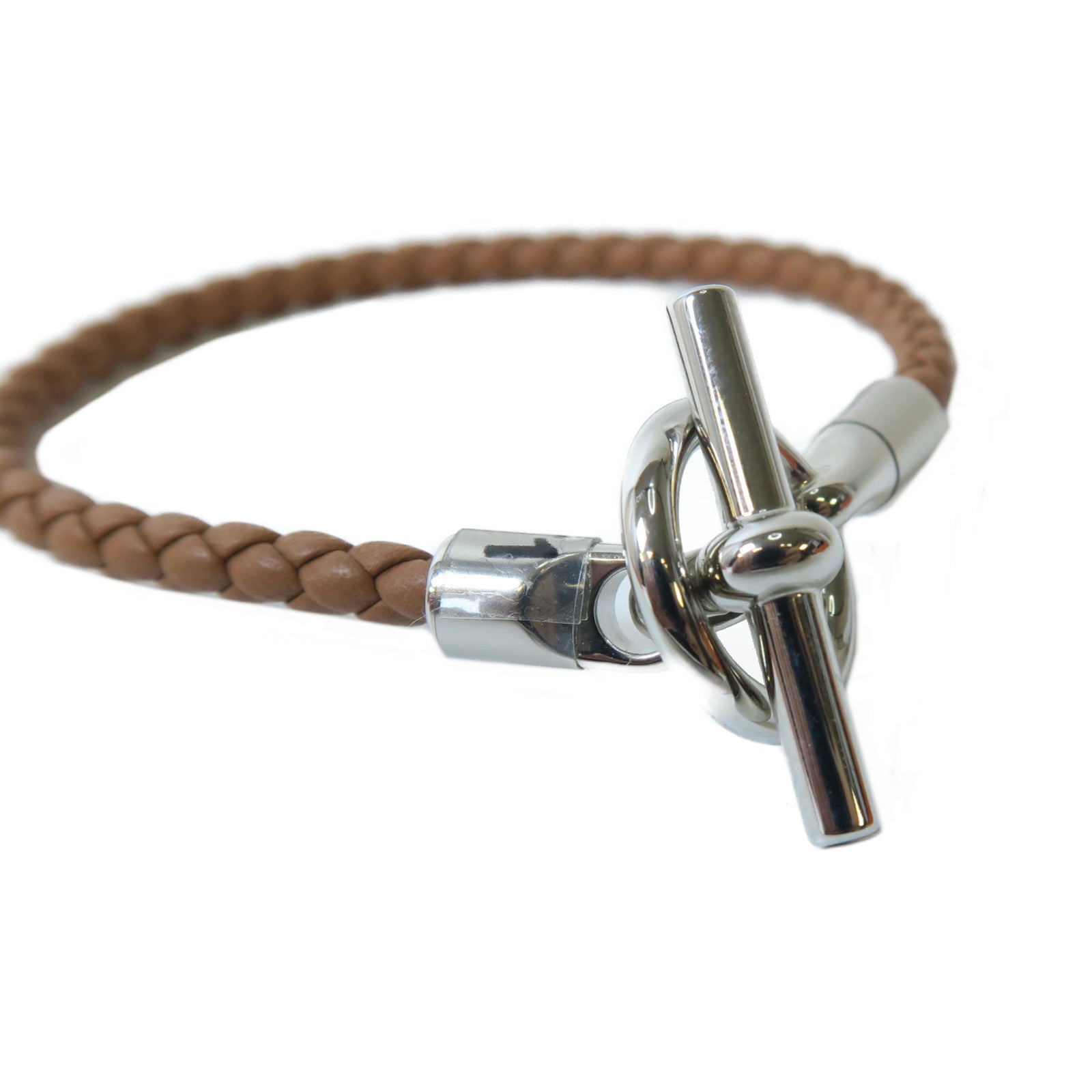 HERMES Swift皮革Glenan Bracelet銀扣手鐲經典駝色