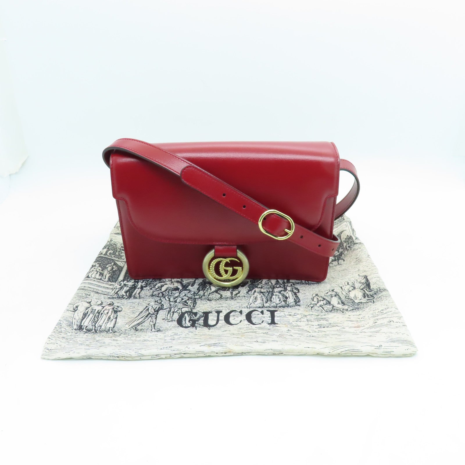 GUCCI 【激減優惠】牛皮皮革Shoulder  Bag金扣肩背袋紅色