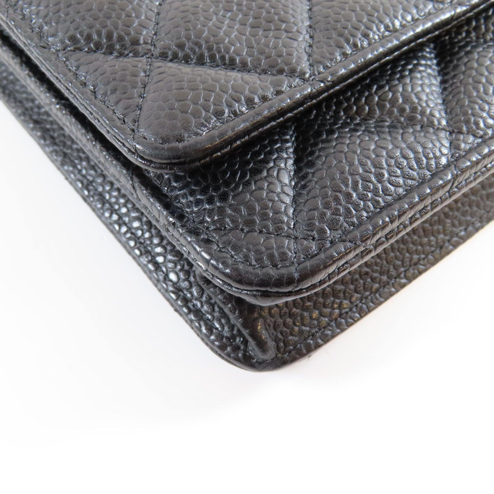 CHANEL 菱格Caviar皮革Wallet On Chain銀扣鏈帶肩背袋黑色