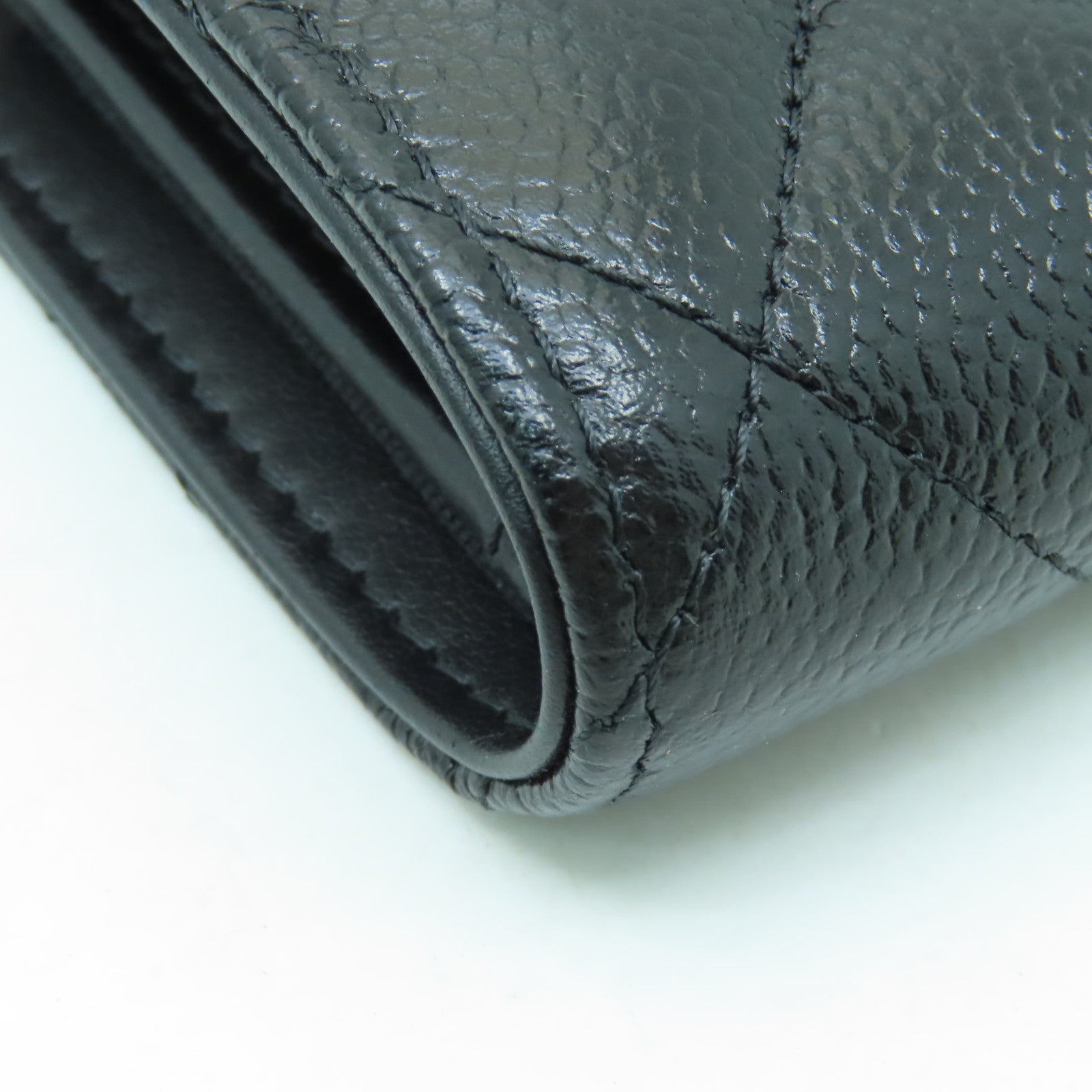CHANEL 菱格Caviar皮革Wallet金扣錢包黒色