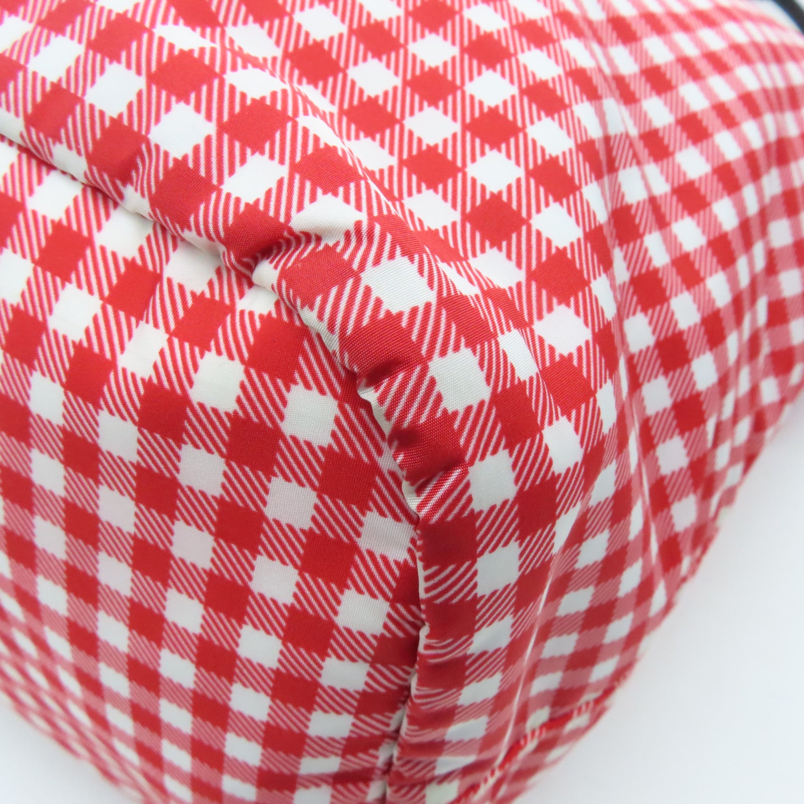 PRADA Nylon 2Way Tote Bag Silver Buckle Hand Shoulder Dual-use Bag Red Checkered