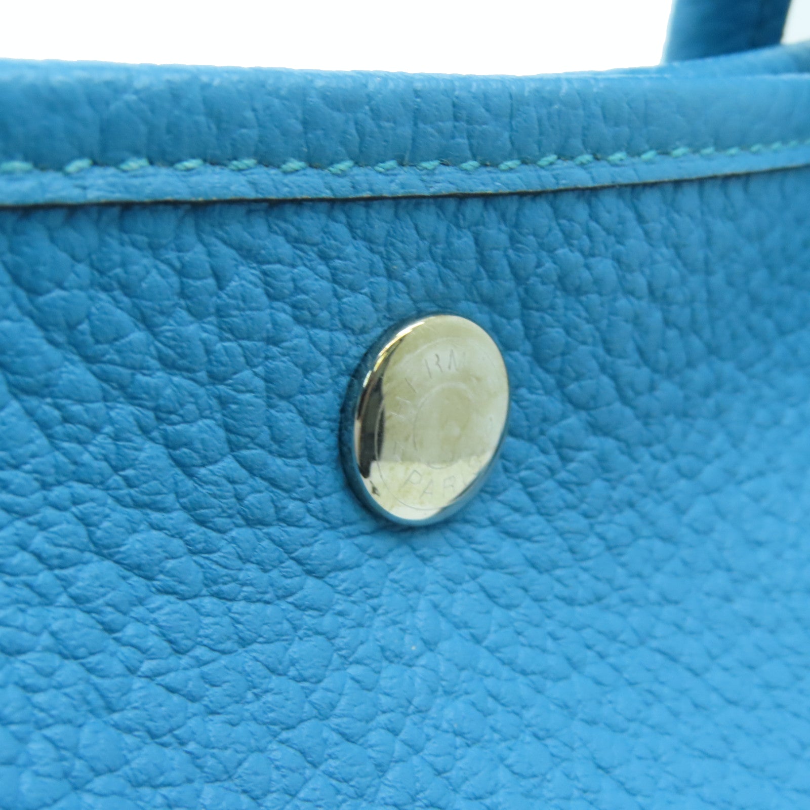HERMES Togo Leather Garden Party PM Silver Button Handle Bag Blue