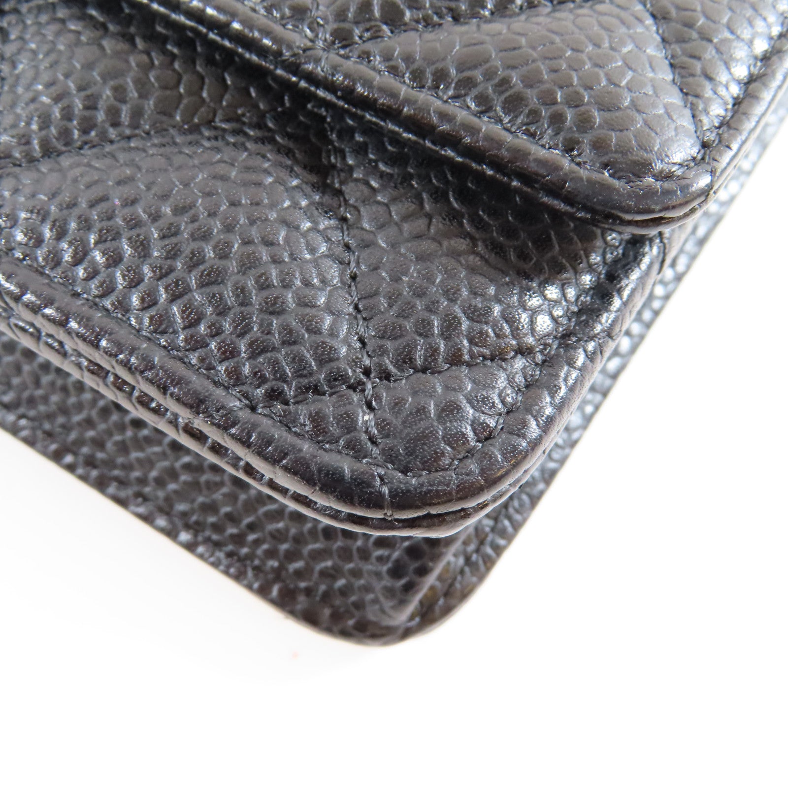 CHANEL 菱格Caviar皮革Wallet On Chain銀扣鏈帶肩背袋黑色