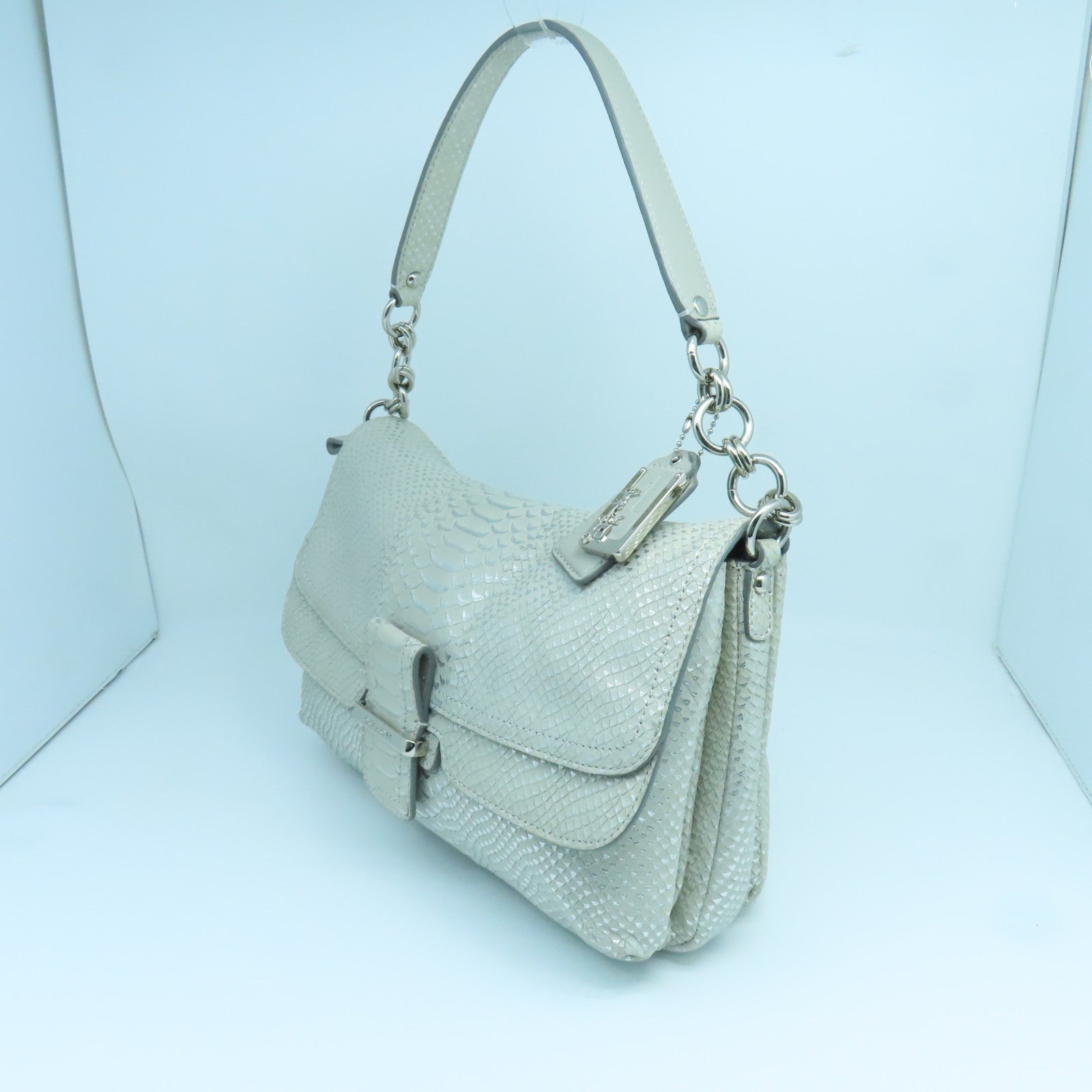 COACH 皮革Pouch Shoulder銀扣肩背袋銀色