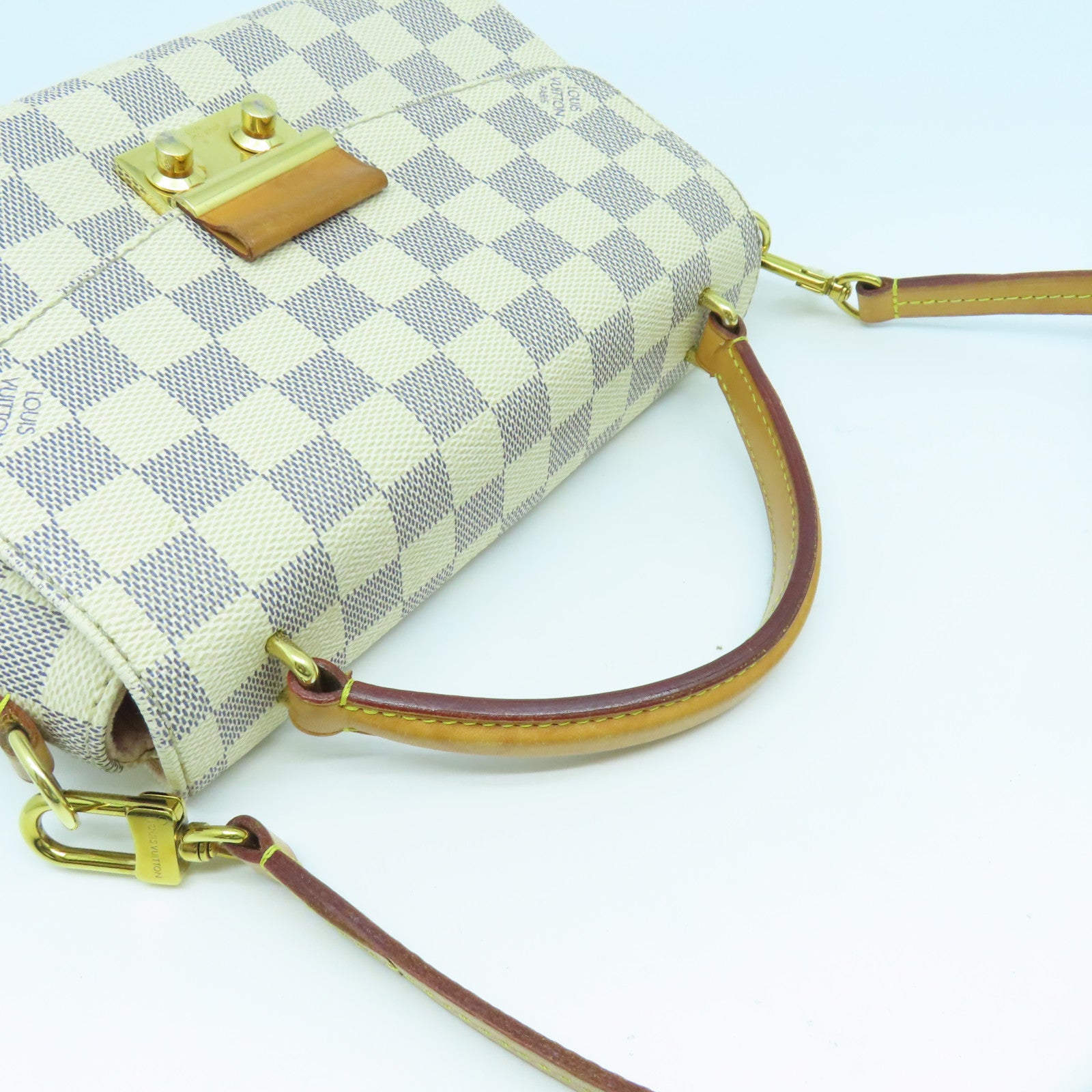 LOUIS VUITTON Damier Azur Croisette金扣手挽肩背兩用袋藍色/白色