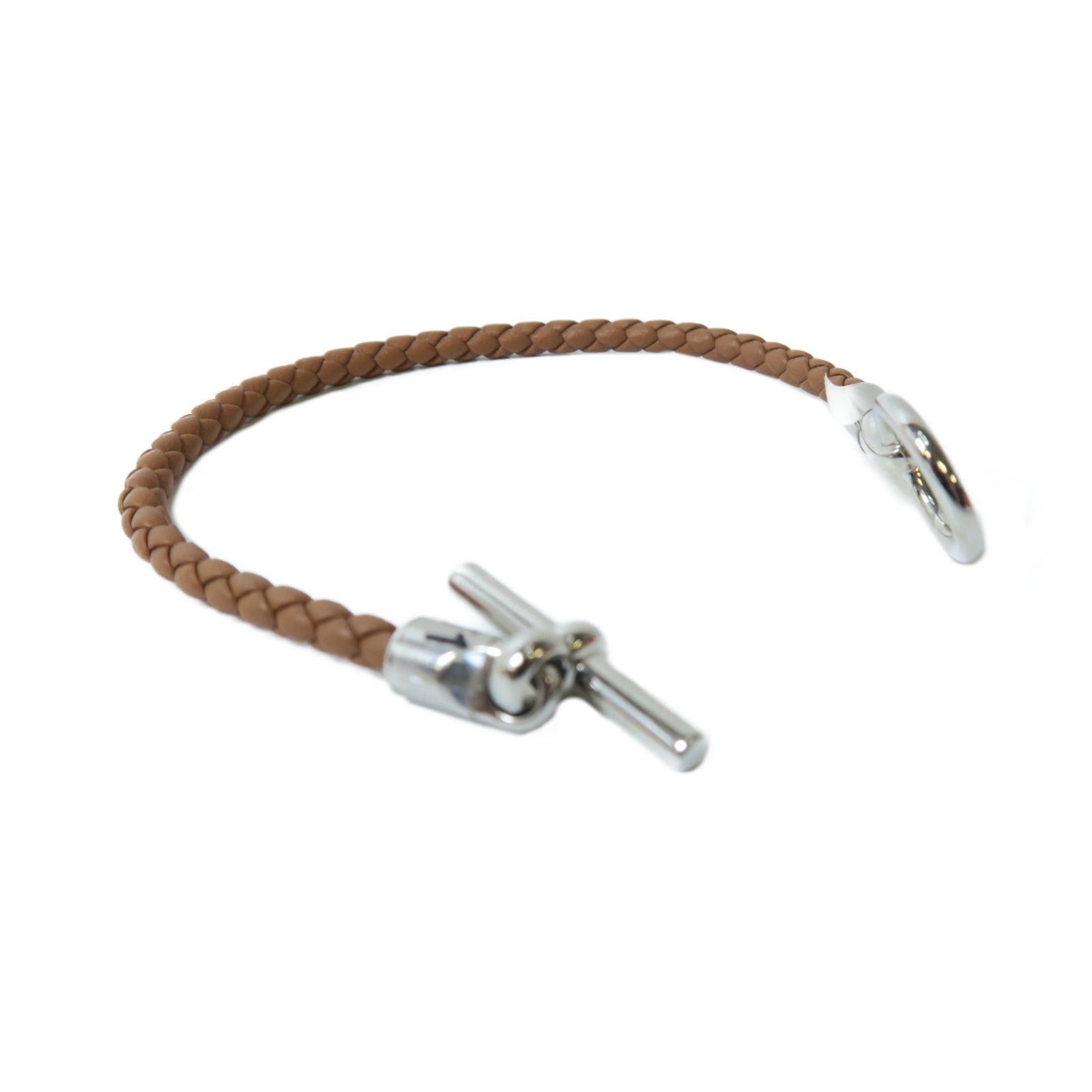 HERMES Swift皮革Glenan Bracelet銀扣手鐲經典駝色