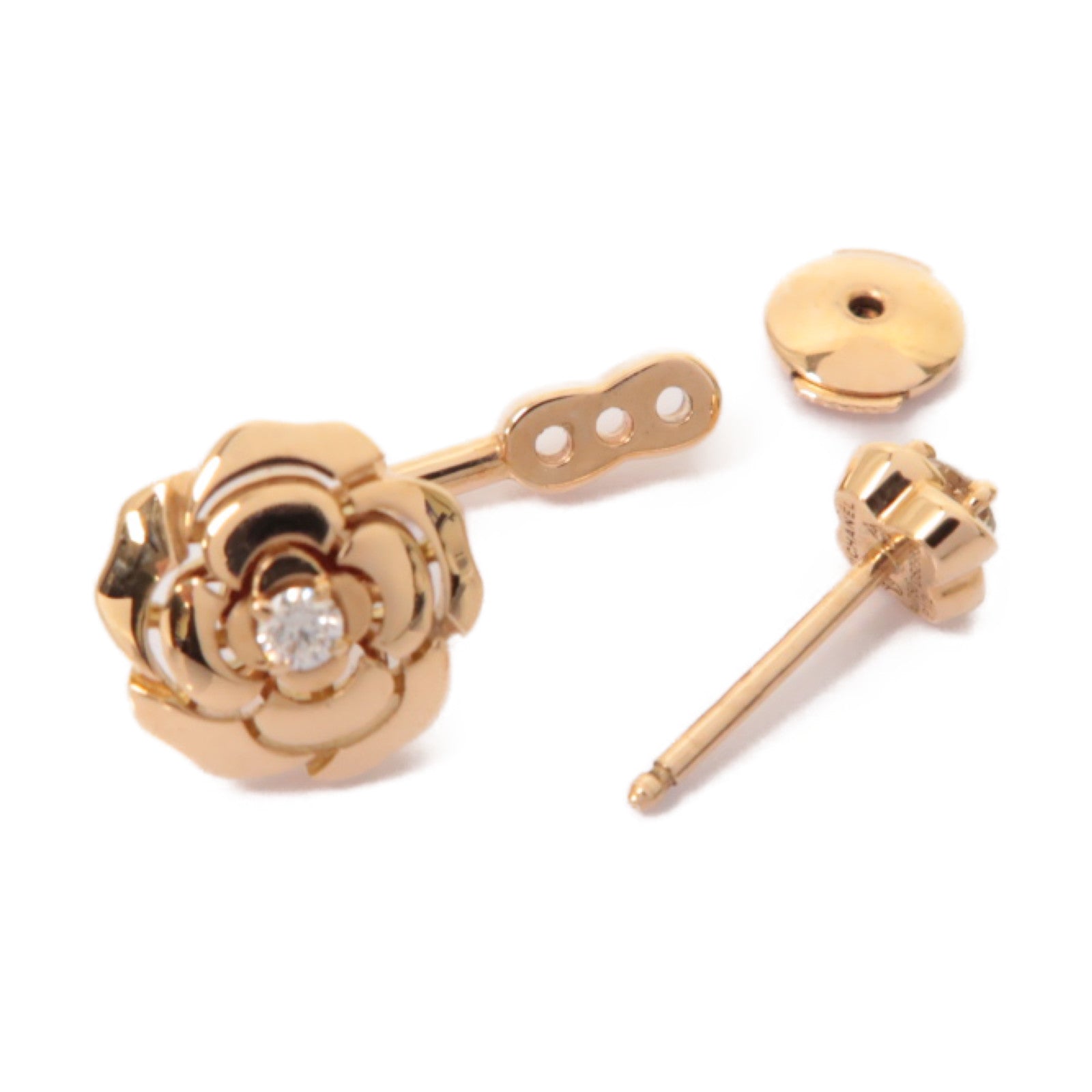CHANEL 18K玫瑰金Extrait de Camelia Single Earring耳環