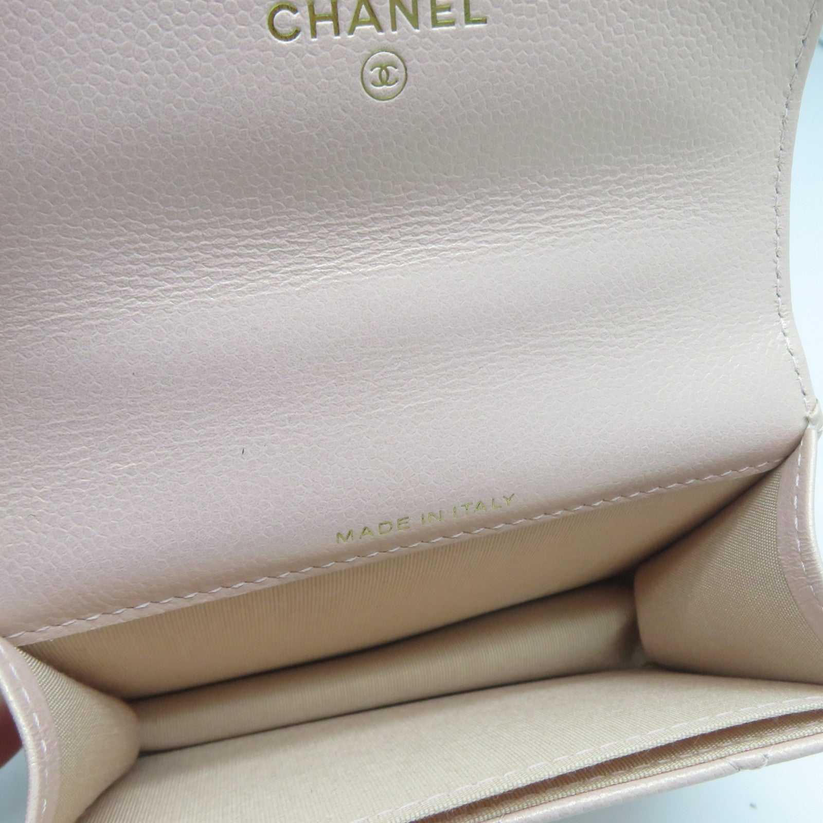 CHANEL 菱格Caviar皮革CC Pearl Chain Bag金扣零錢包粉紅色