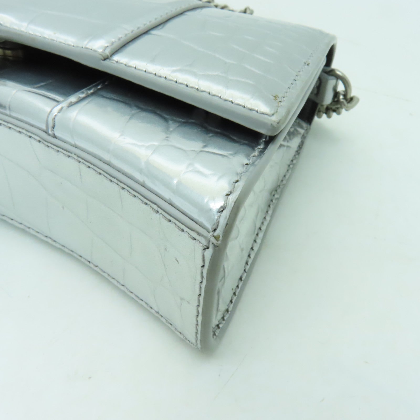 BALENCIAGA 牛皮皮革Shoulder Bag銀扣鏈帶肩背袋銀色