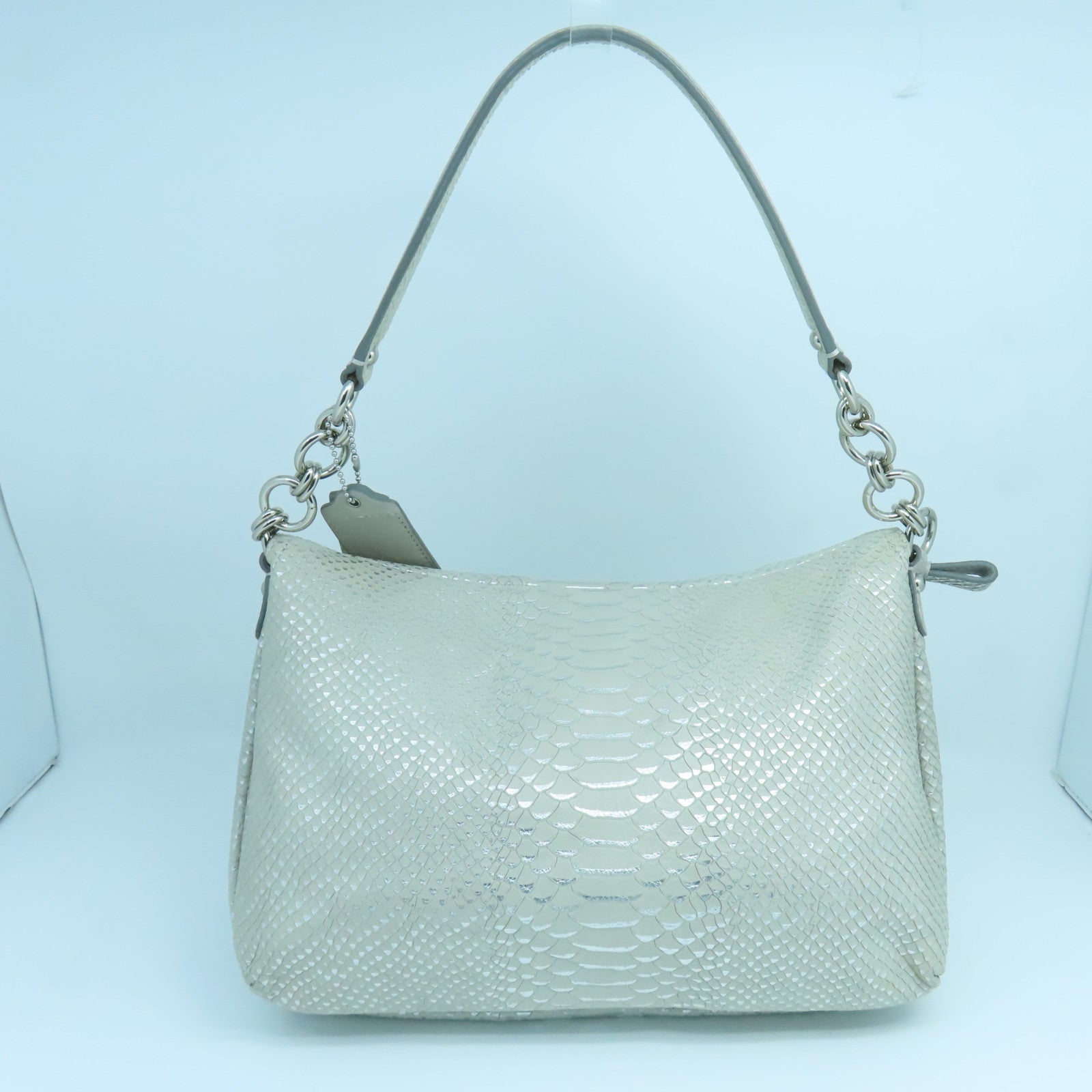 COACH 皮革Pouch Shoulder銀扣肩背袋銀色