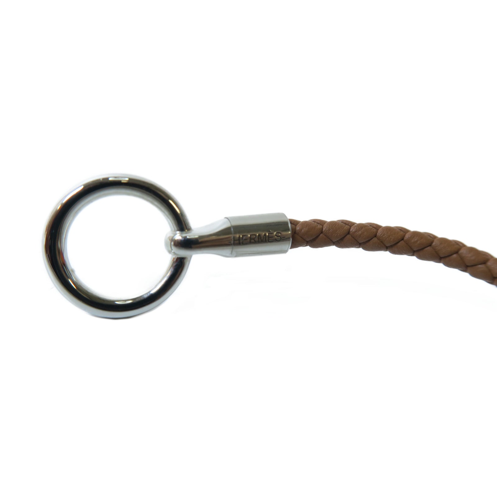 HERMES Swift皮革Glenan Bracelet銀扣手鐲經典駝色
