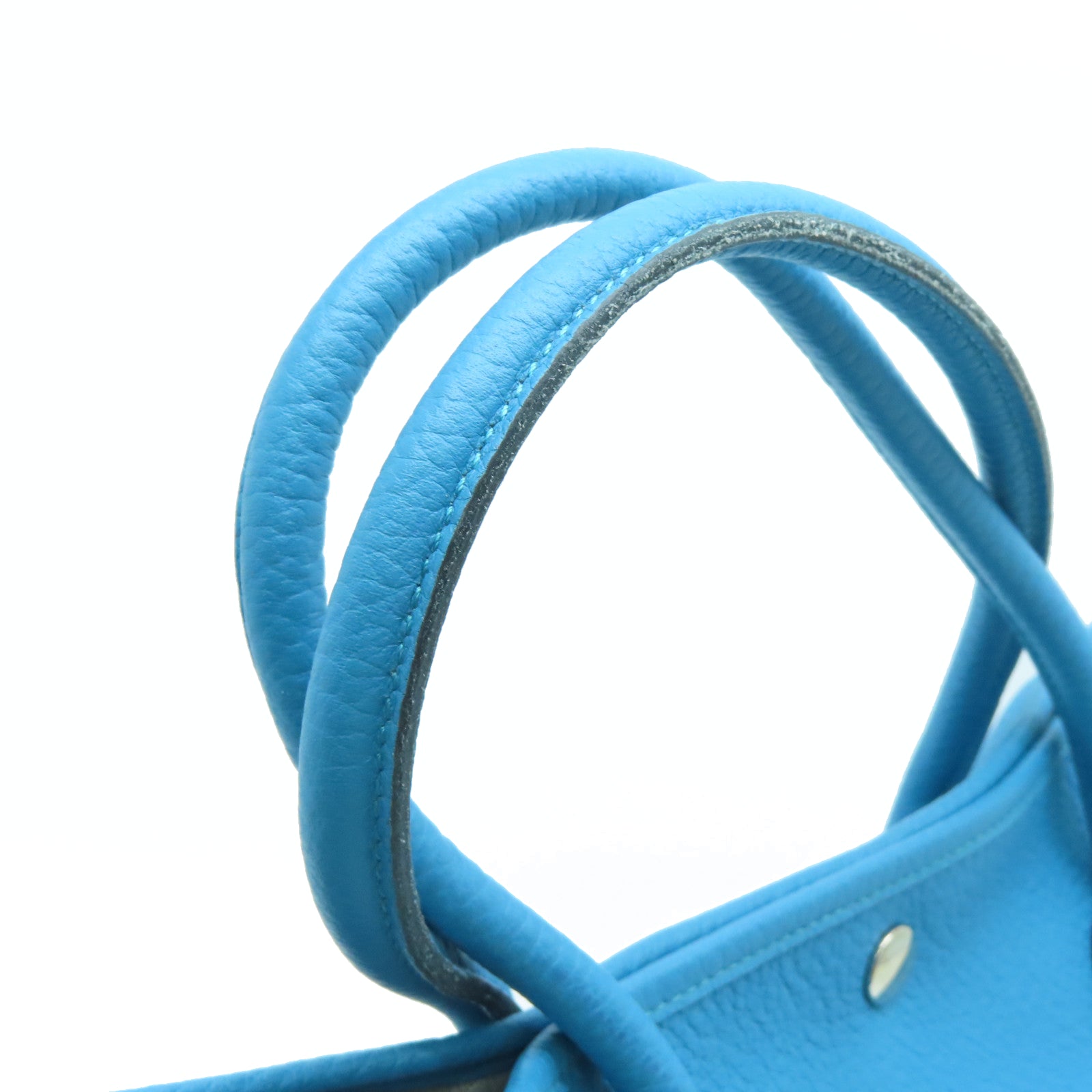 HERMES Togo Leather Garden Party PM Silver Button Handle Bag Blue