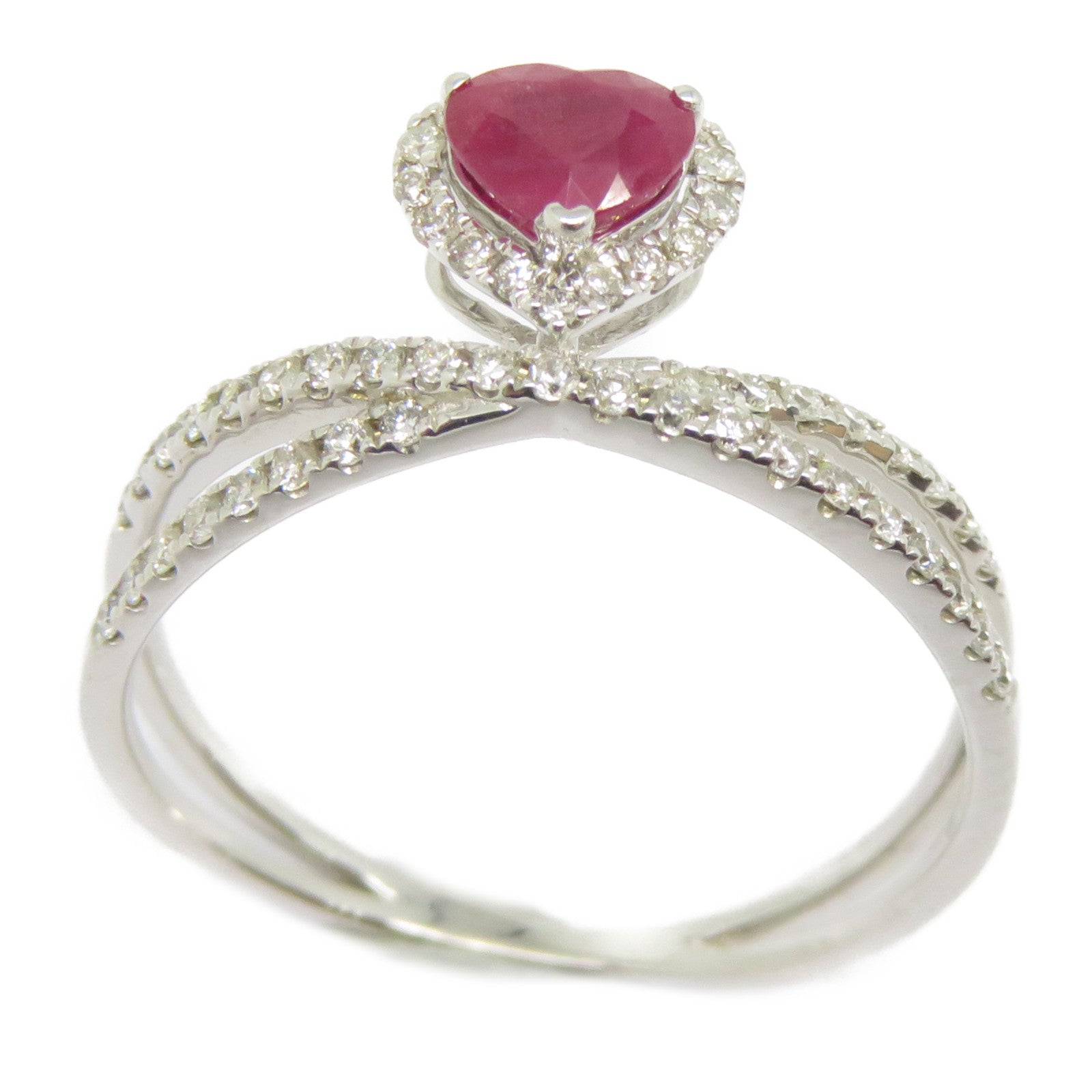 JEWELRY 【激減優惠】18K白金Ruby Ring 0.56ct紅寶石/0.27ct鑽石戒指US#7.25紅色/銀色