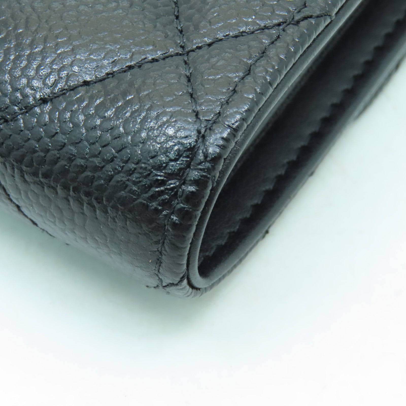 CHANEL 菱格Caviar皮革Wallet金扣錢包黒色