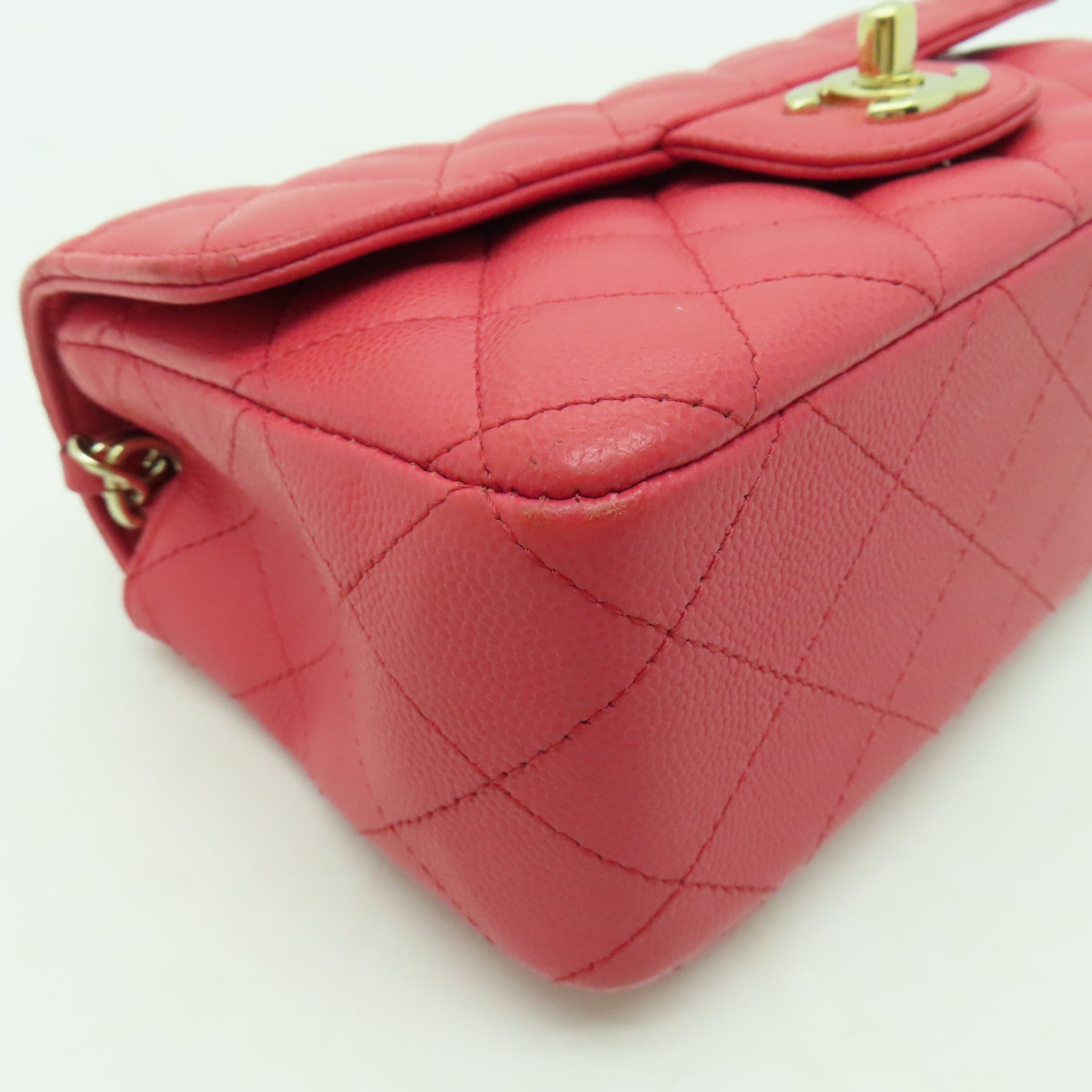 CHANEL 菱格牛皮皮革Classic Flap 20cm金扣鏈帶肩背袋粉紅色