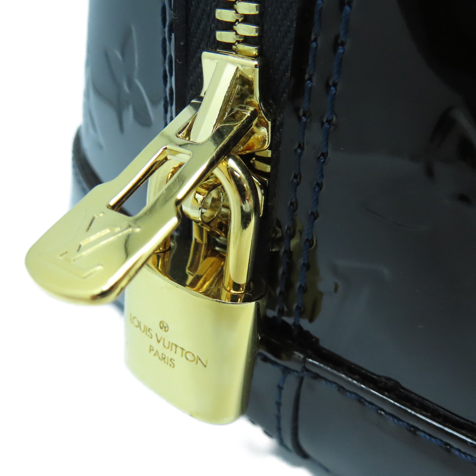 LOUIS VUITTON Mono-Vernis Alma MM金扣手挽袋深紅色