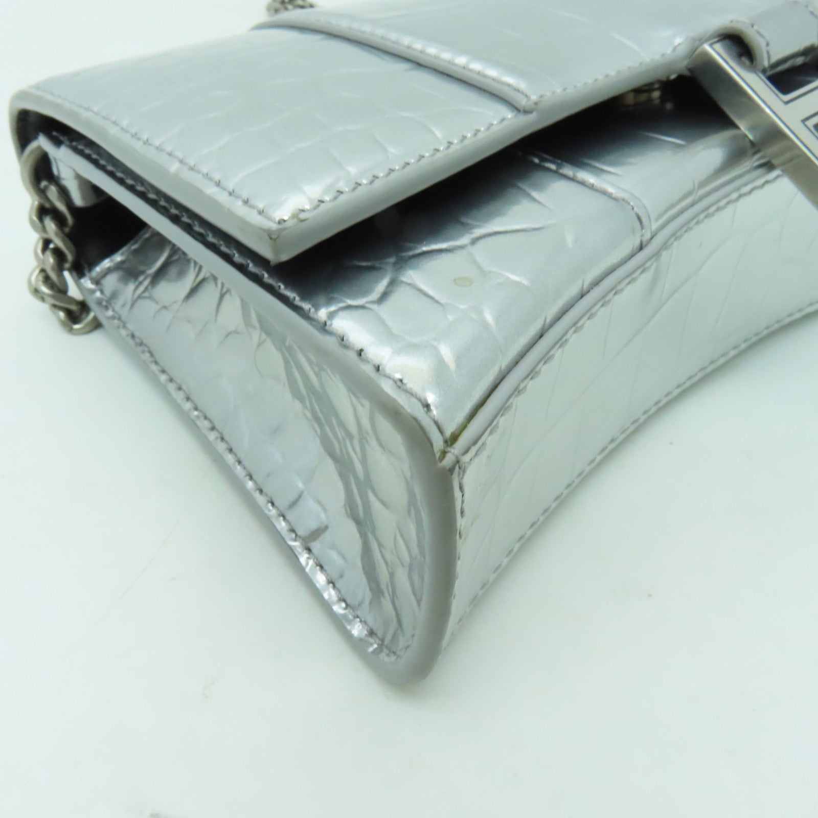 BALENCIAGA 牛皮皮革Shoulder Bag銀扣鏈帶肩背袋銀色
