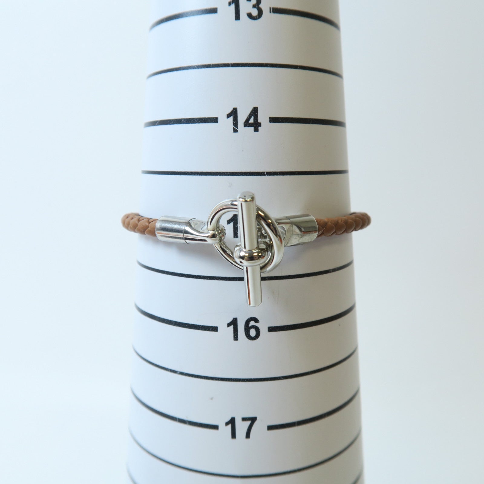 HERMES Swift皮革Glenan Bracelet銀扣手鐲經典駝色
