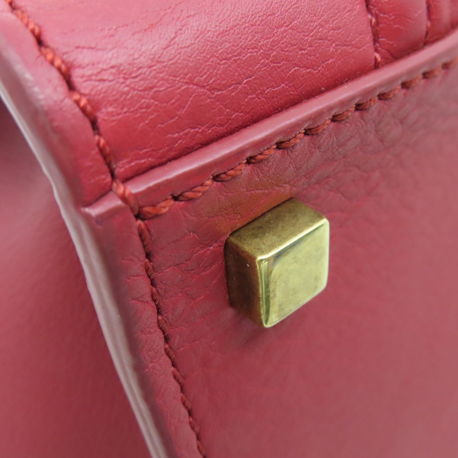 CELINE 【激減優惠】牛皮皮革Handbag金扣手挽袋紅色