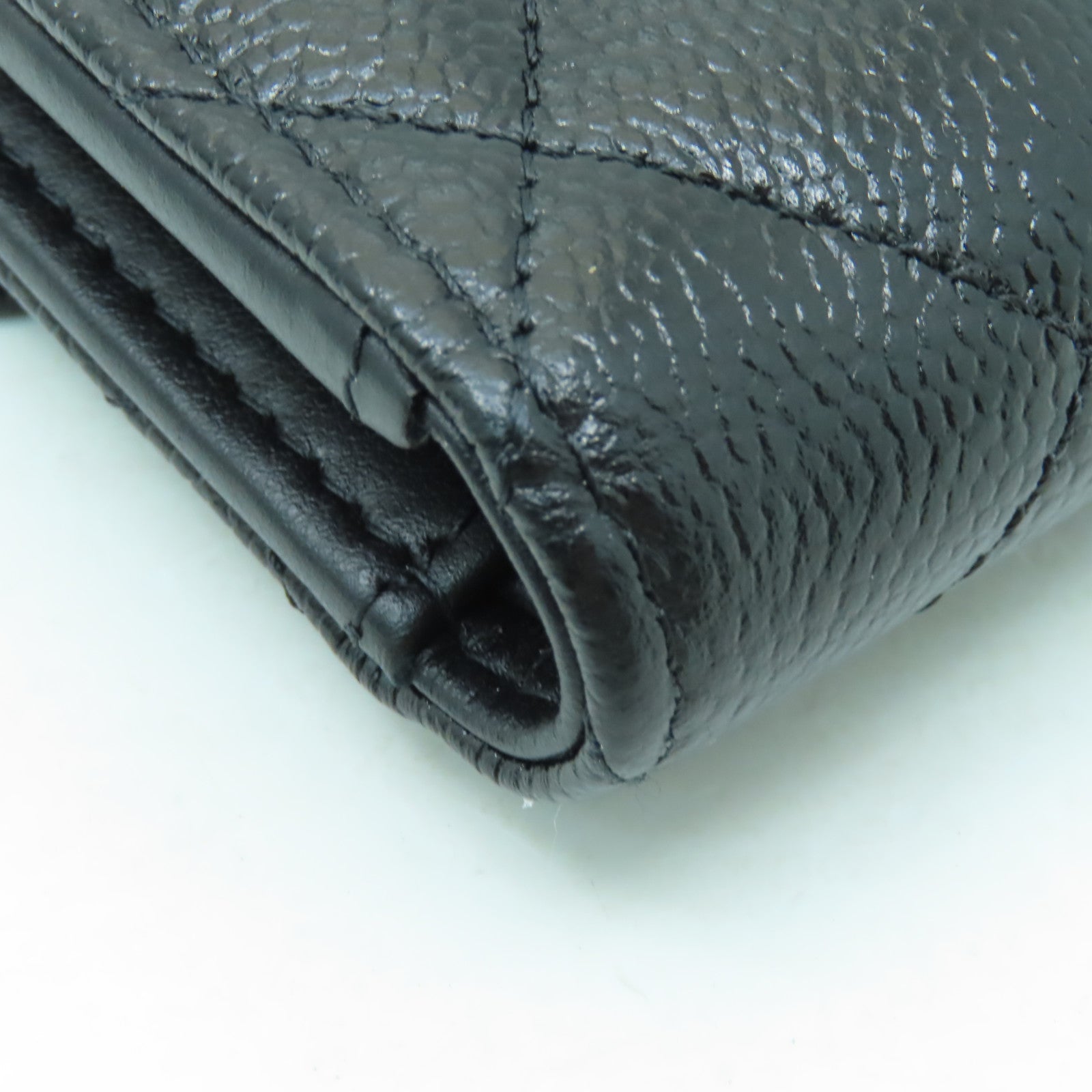 CHANEL 菱格Caviar皮革Wallet金扣錢包黒色