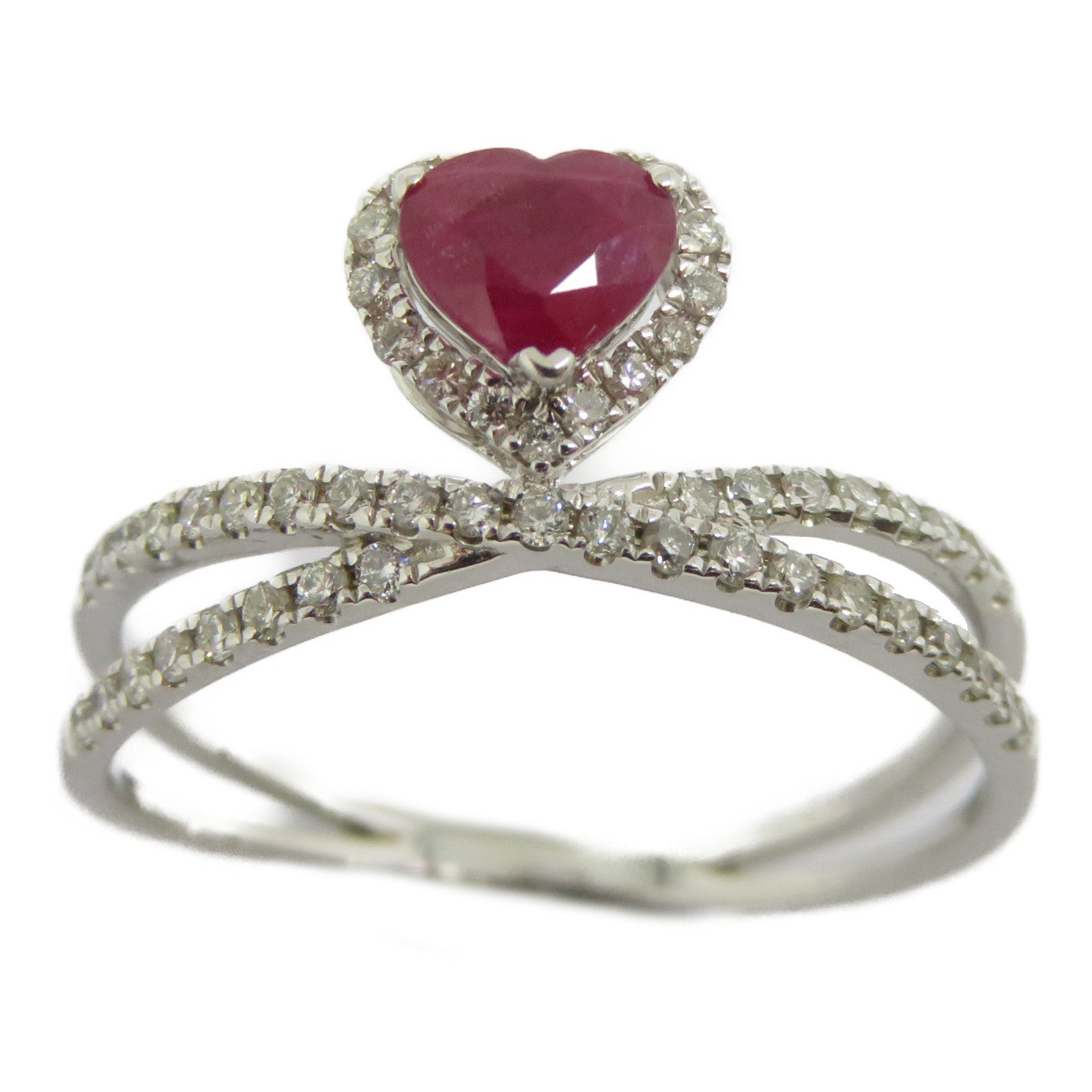 JEWELRY 【激減優惠】18K白金Ruby Ring 0.56ct紅寶石/0.27ct鑽石戒指US#7.25紅色/銀色