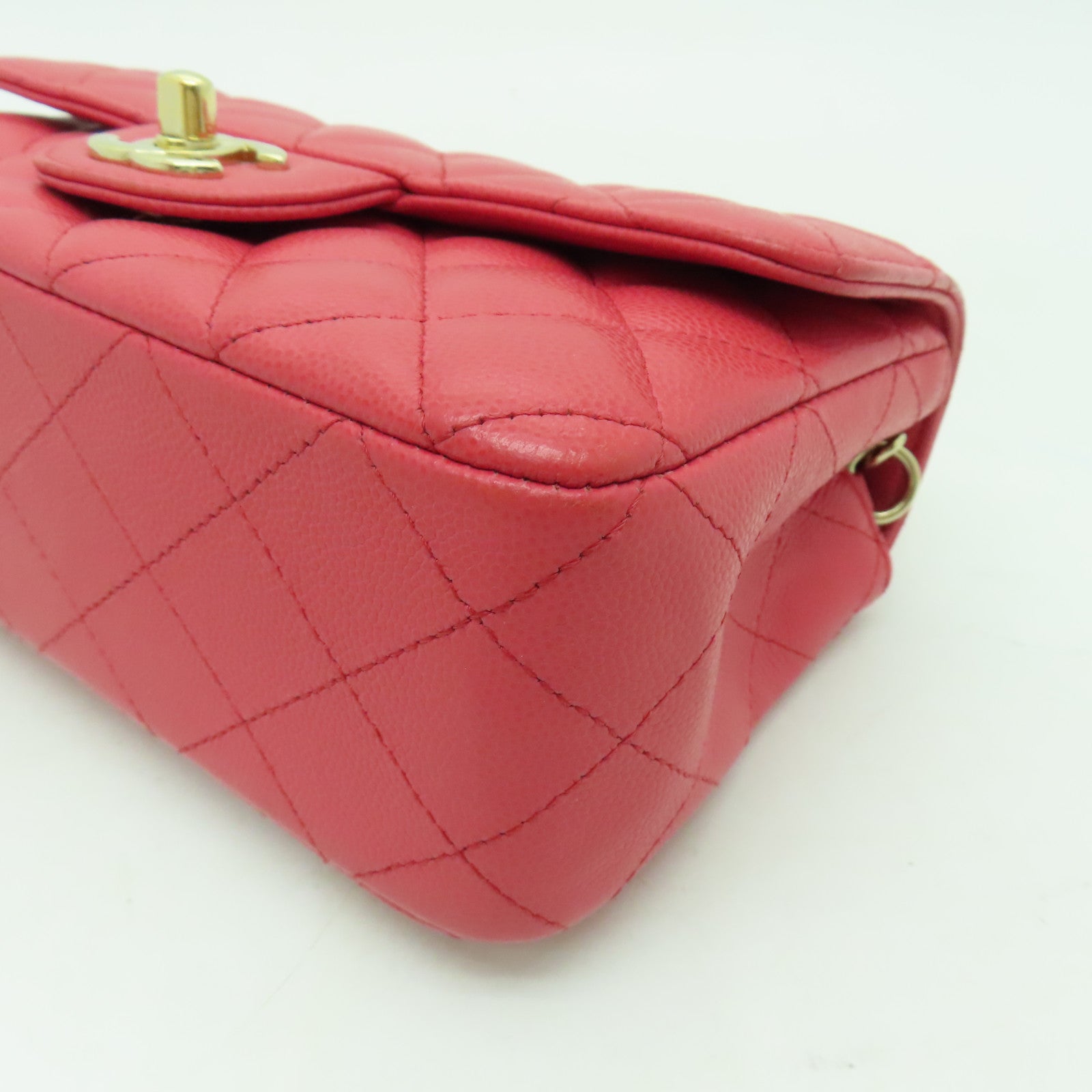 CHANEL 菱格牛皮皮革Classic Flap 20cm金扣鏈帶肩背袋粉紅色