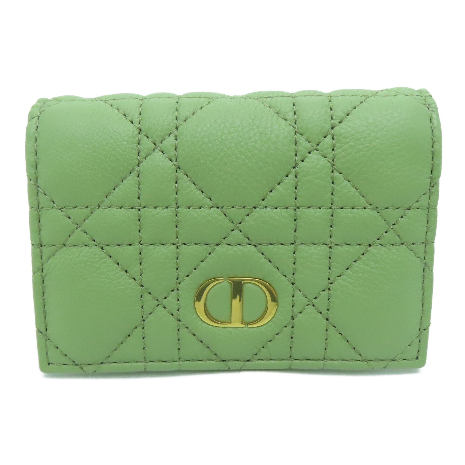 Dior Leather Card Case Gold Buckle Card Holder Green