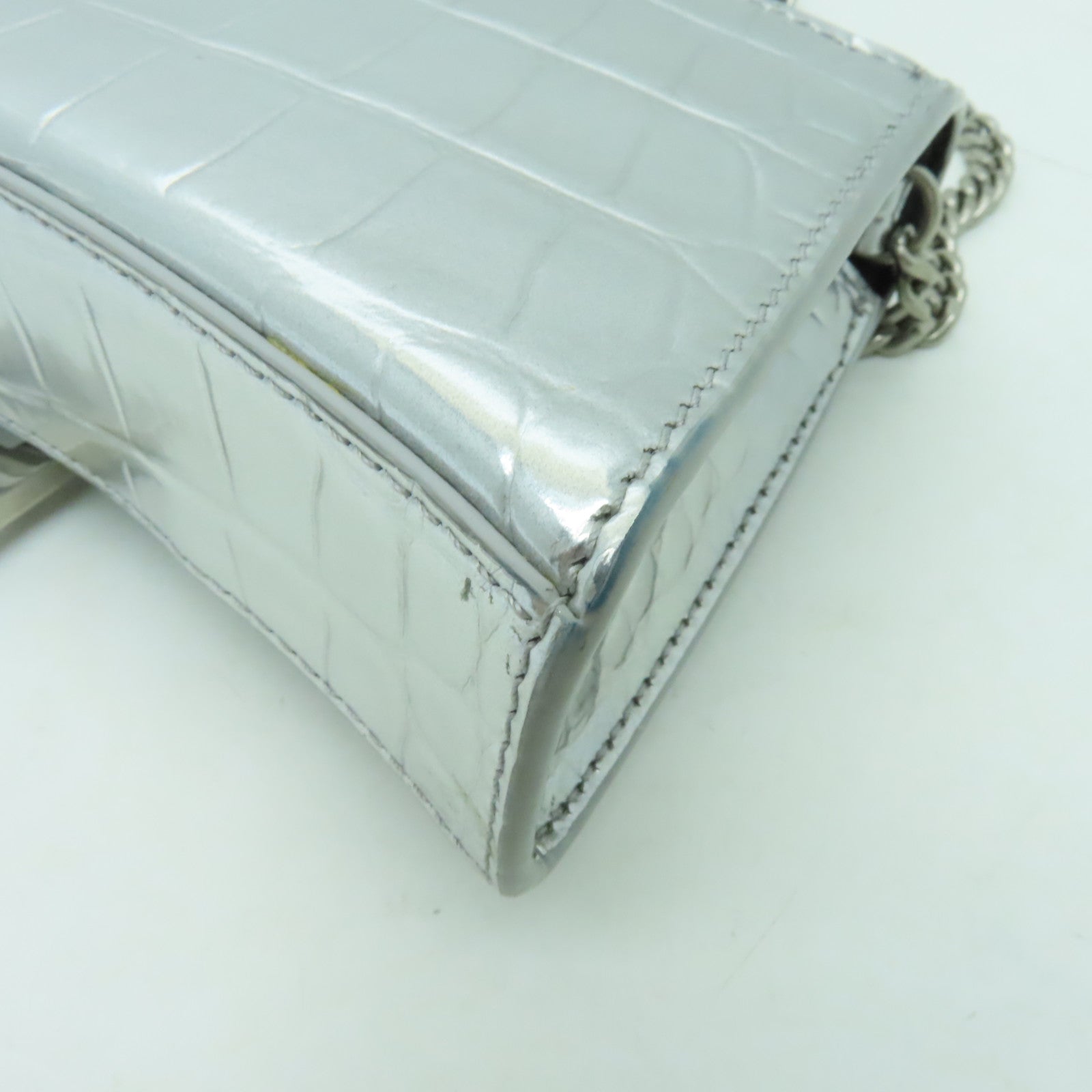 BALENCIAGA 牛皮皮革Shoulder Bag銀扣鏈帶肩背袋銀色