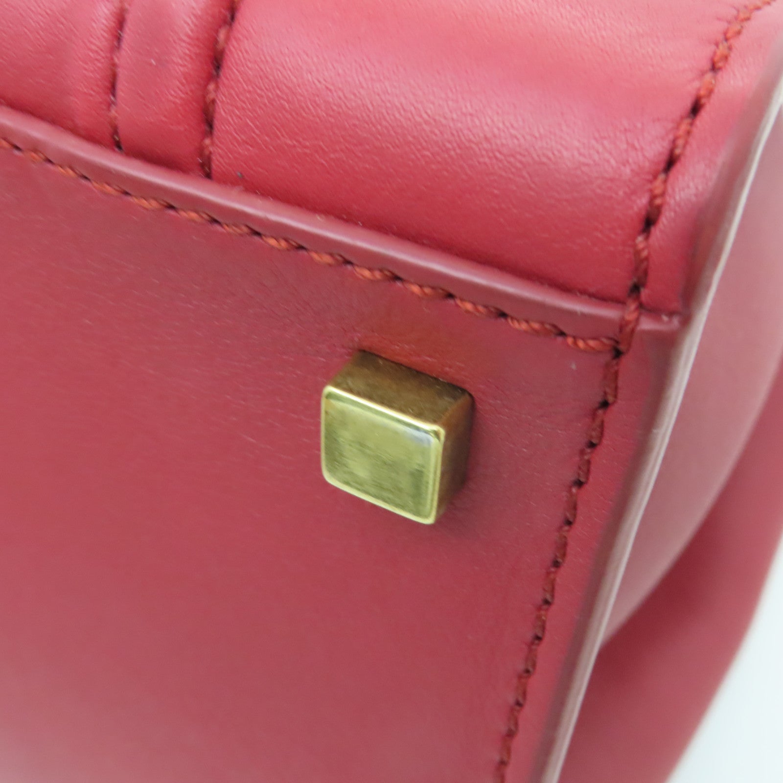 CELINE 【激減優惠】牛皮皮革Handbag金扣手挽袋紅色