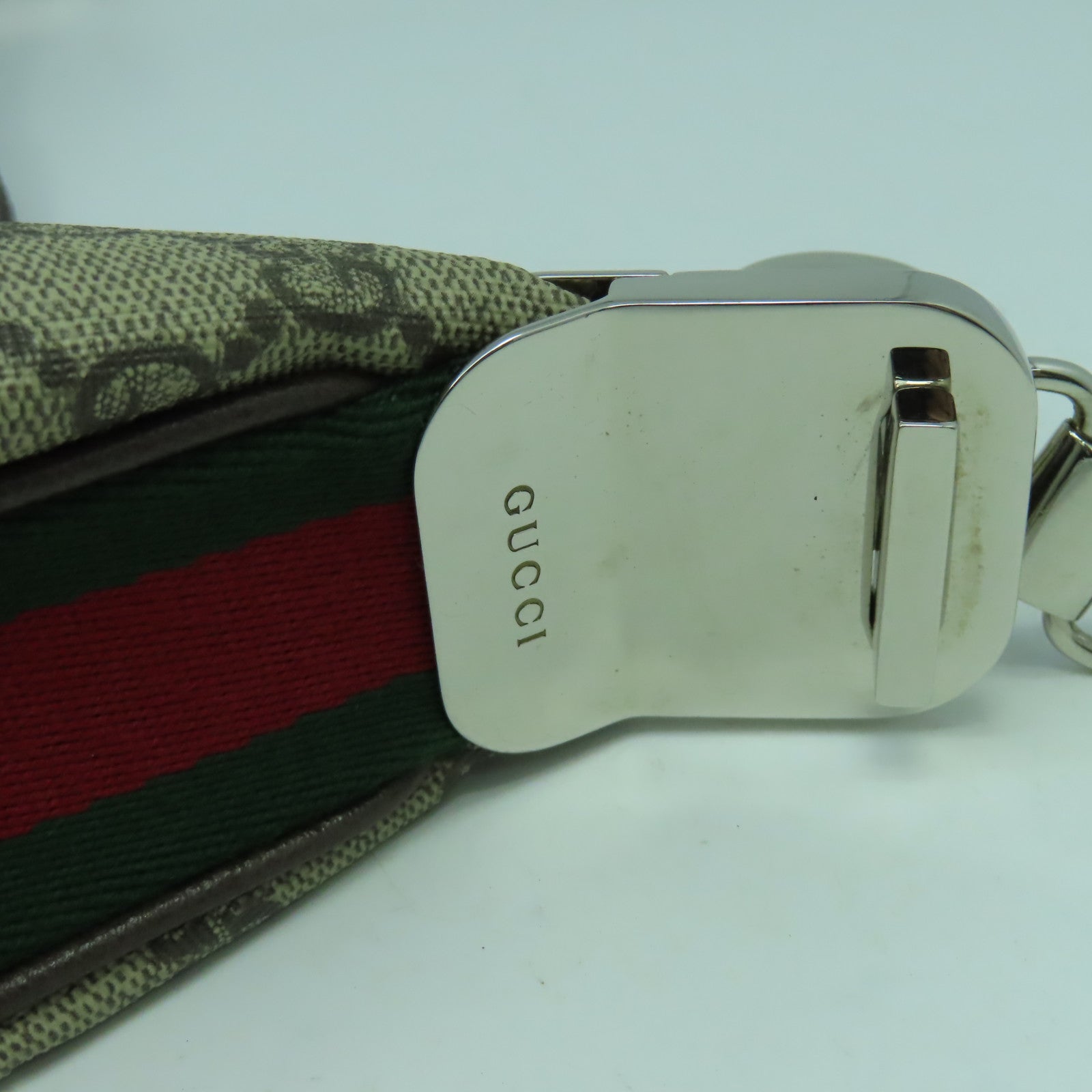 GUCCI 塗層帆布/皮革Attache銀扣肩背袋啡色