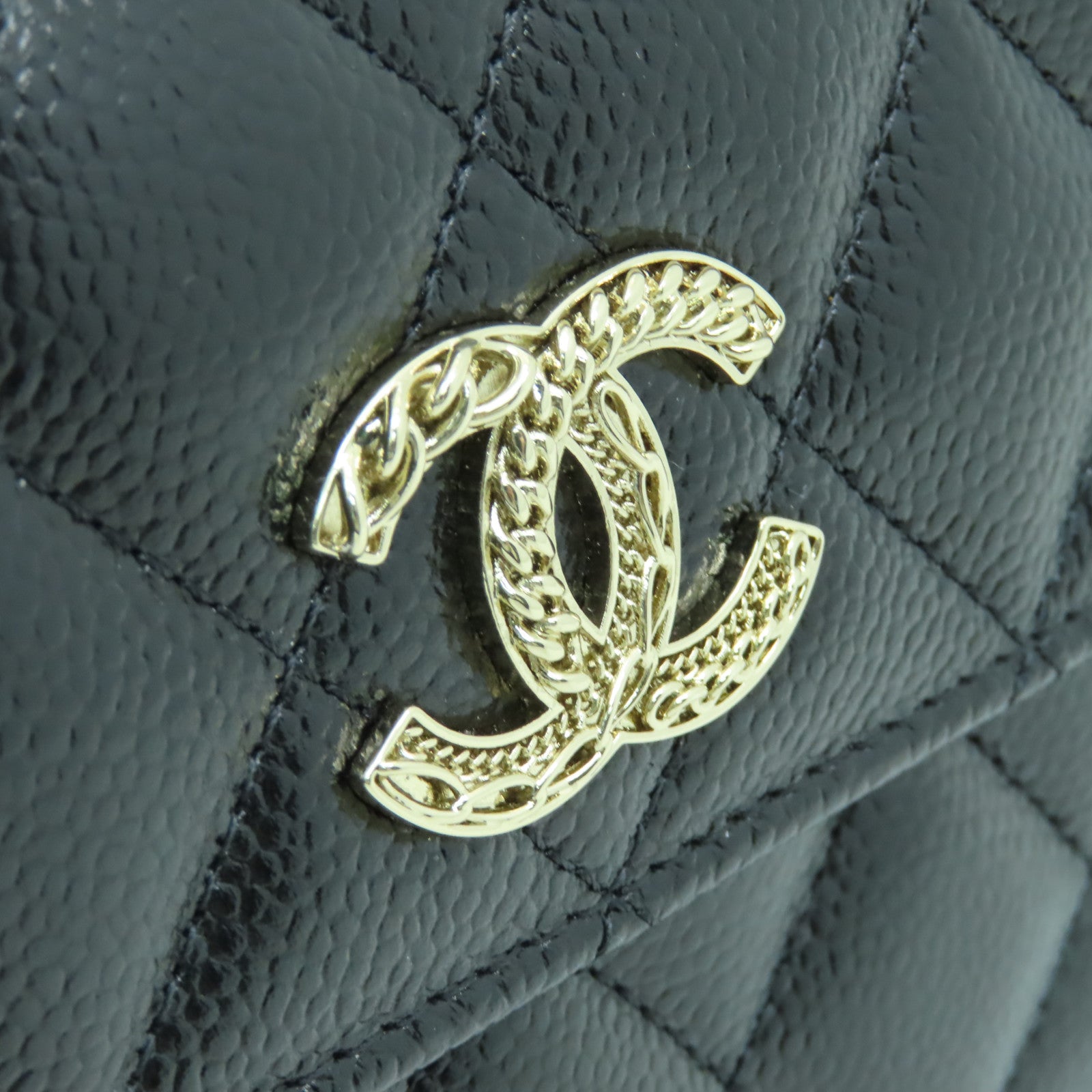CHANEL 菱格Caviar皮革Wallet金扣錢包黒色