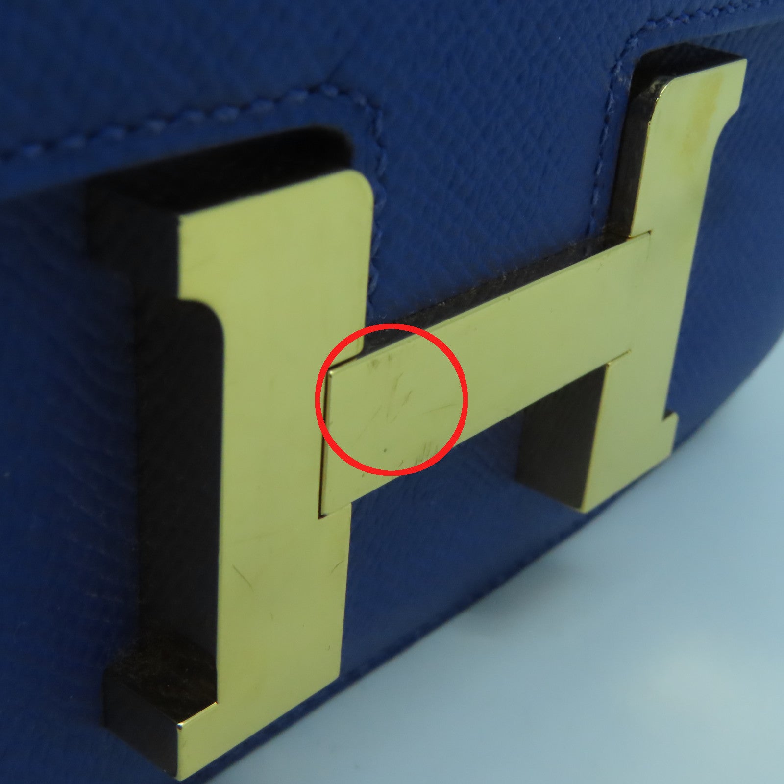 HERMES Epsom Leather Constance Mini Gold Buckle Shoulder Bag Blue