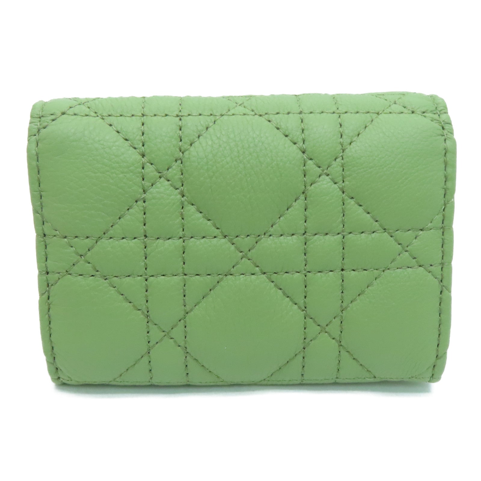 Dior Leather Card Case Gold Buckle Card Holder Green