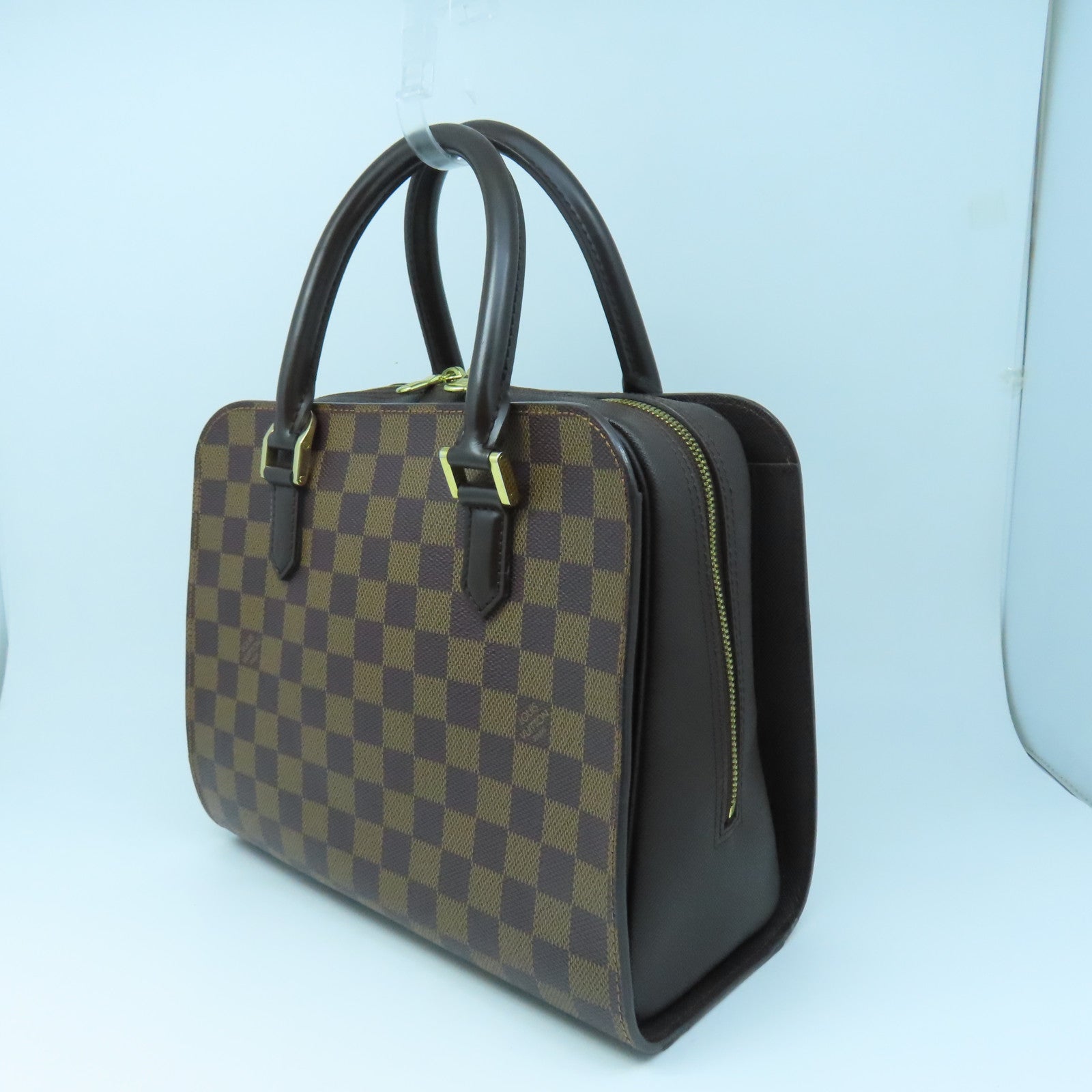 LOUIS VUITTON Damier Triana gold buckle handle bag brown