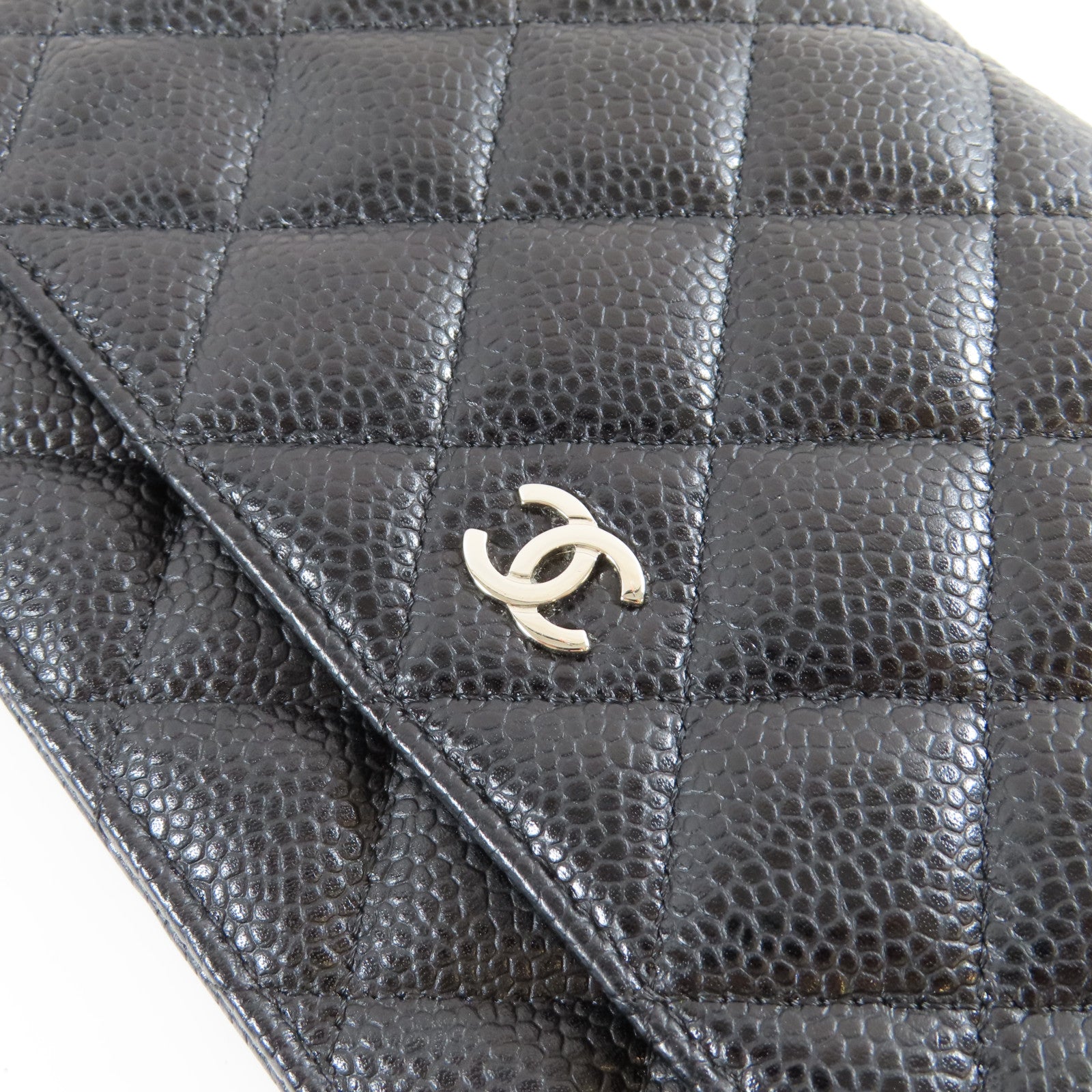 CHANEL 菱格Caviar皮革Wallet On Chain銀扣鏈帶肩背袋黑色