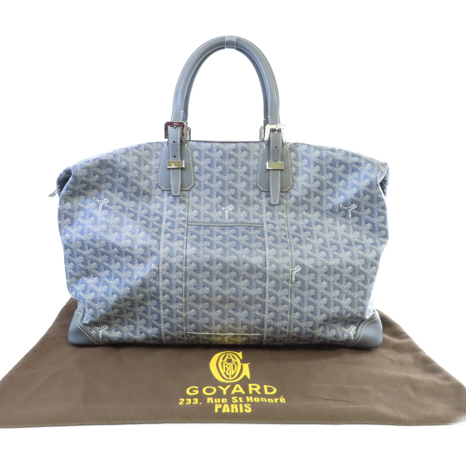 GOYARD 塗層帆布Bowling 45 Boston Bag銀扣波士頓包灰色/黃色