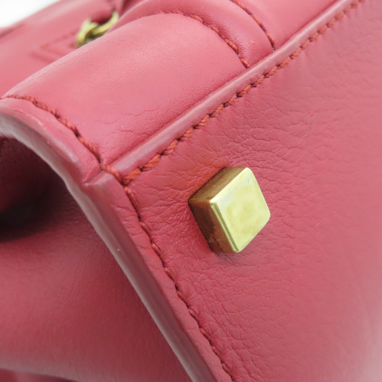 CELINE 【激減優惠】牛皮皮革Handbag金扣手挽袋紅色